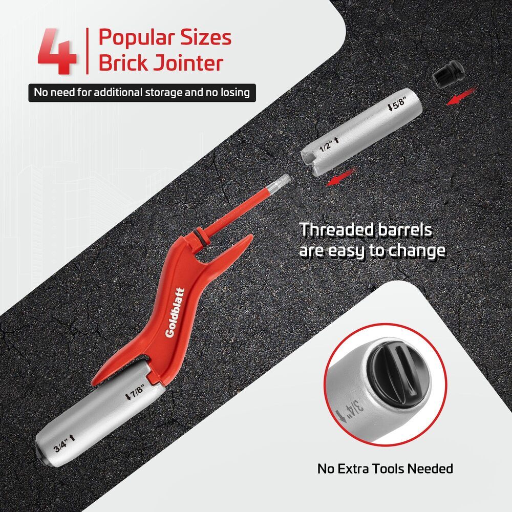 Goldblatt RED Masonry Brick Jointer Tool 1/2in 5/8in 3/4in 7/8in Barrel Jointer