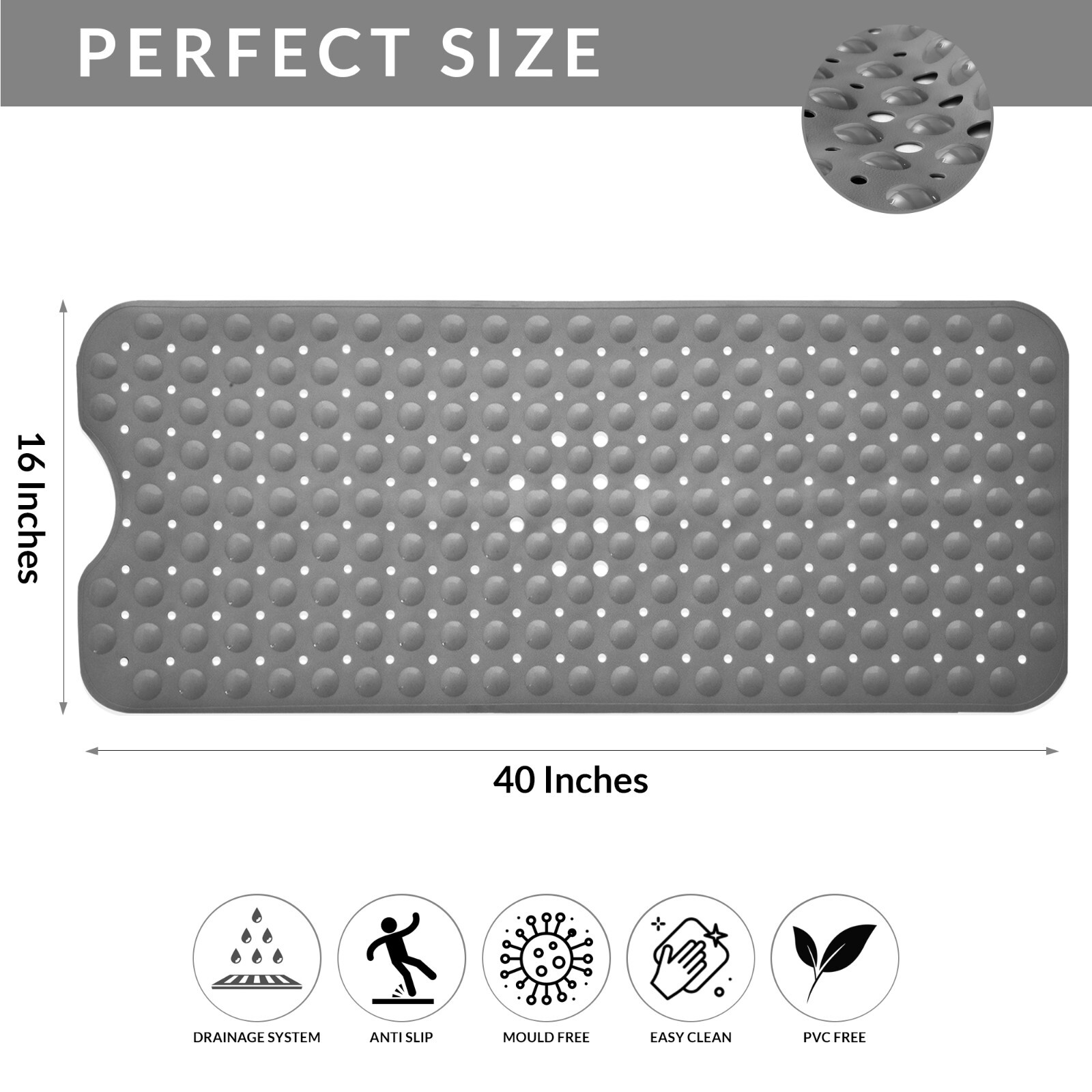 Non-Slip Bath Tub Mat (40 X 16)Inch Extra Long Antibacterial Bathroom Shower Mat
