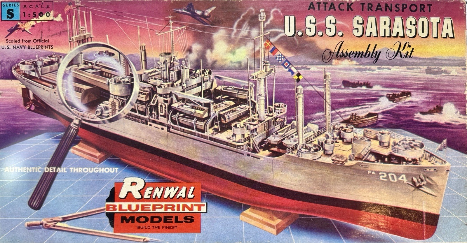Vintage Rare Renwal 1/500 Attack Transport USS Sarasota Kit SUPER SHAPE