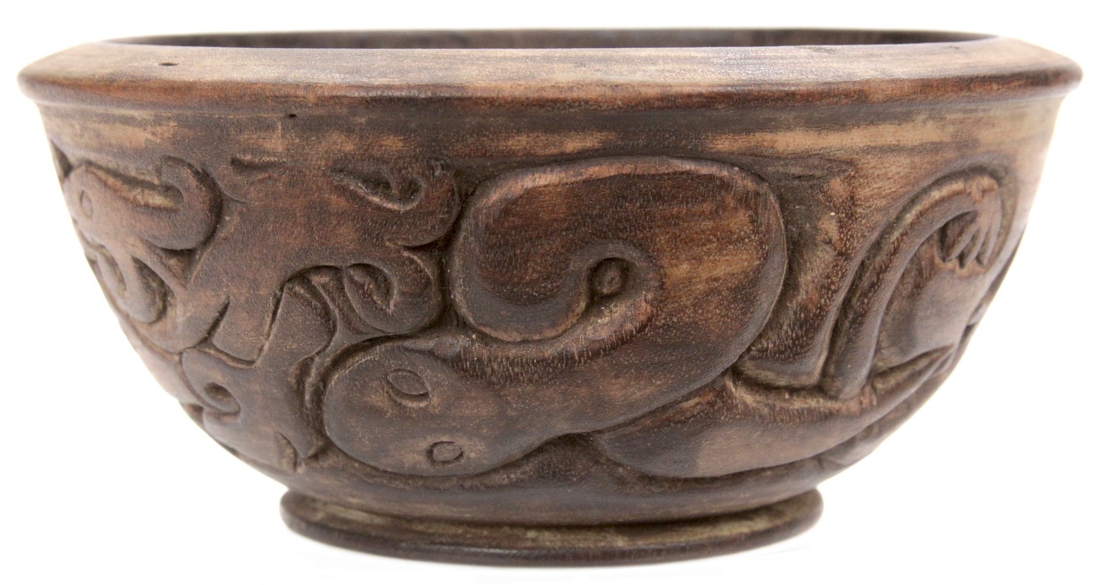 Vintage Carved Wooden Indonesian Dayak Bowl Borneo Lizard Ethnographic Carving