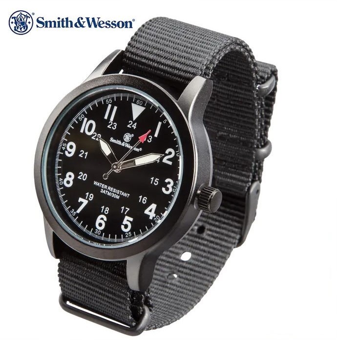 Smith & Wesson Black Canvas Tactical Military Case 30m Water Resistant Watch