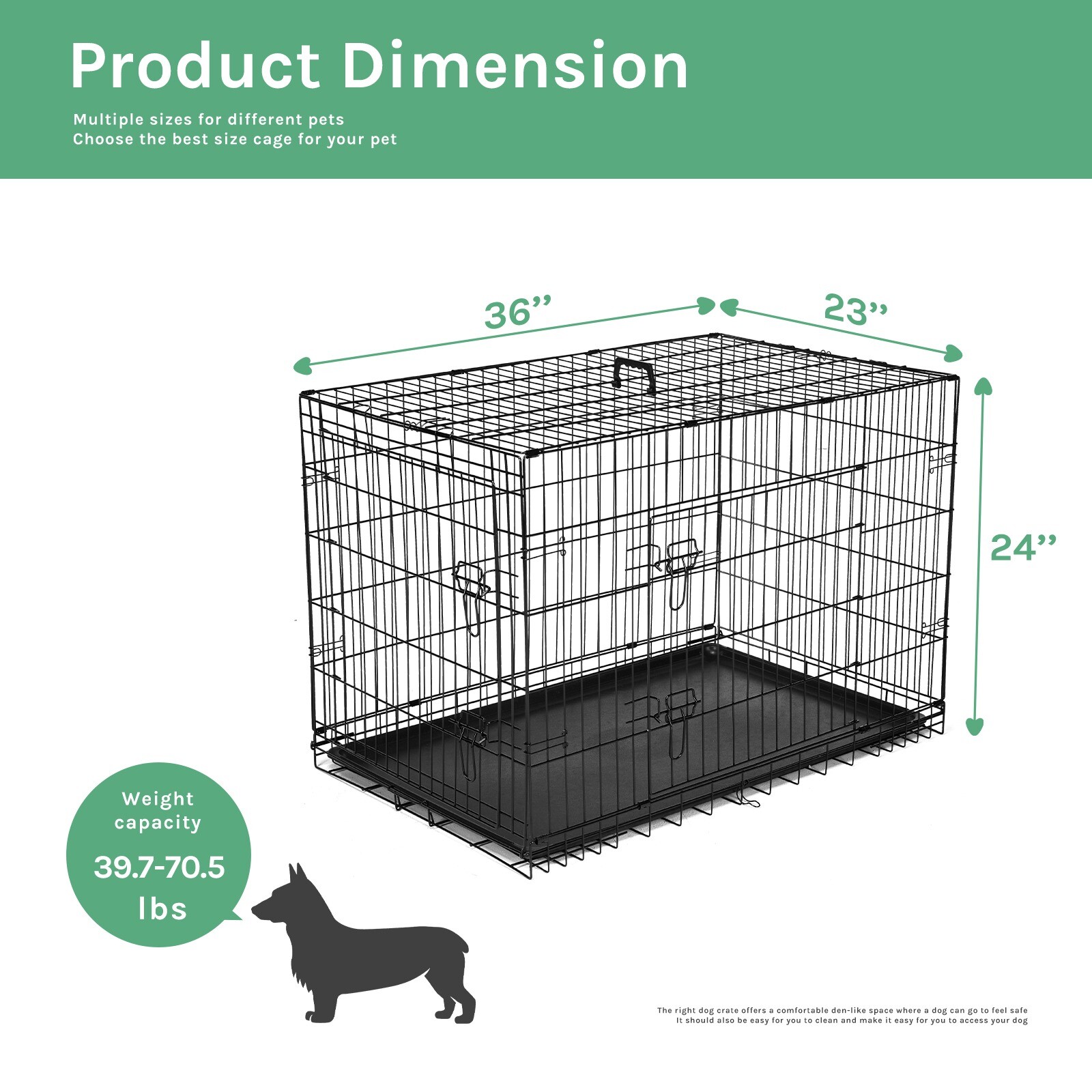 Dog Crate Double Door Pet Cage Wire Metal Kennel Removable Tray Divider Panel