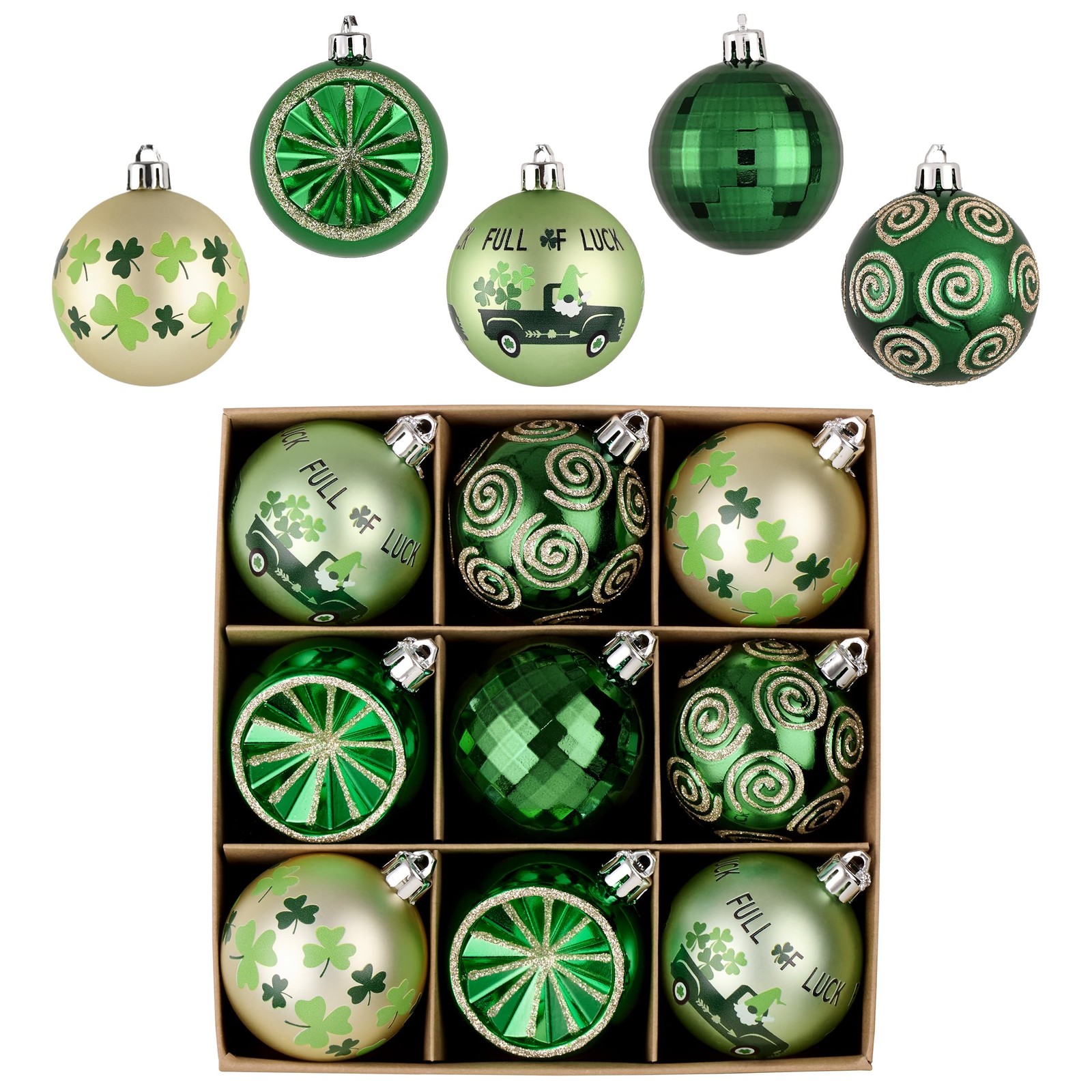 St Patricks Day Decorations Shamrock Tree Ornament Set, 9pcs 2.36inch Hanging...
