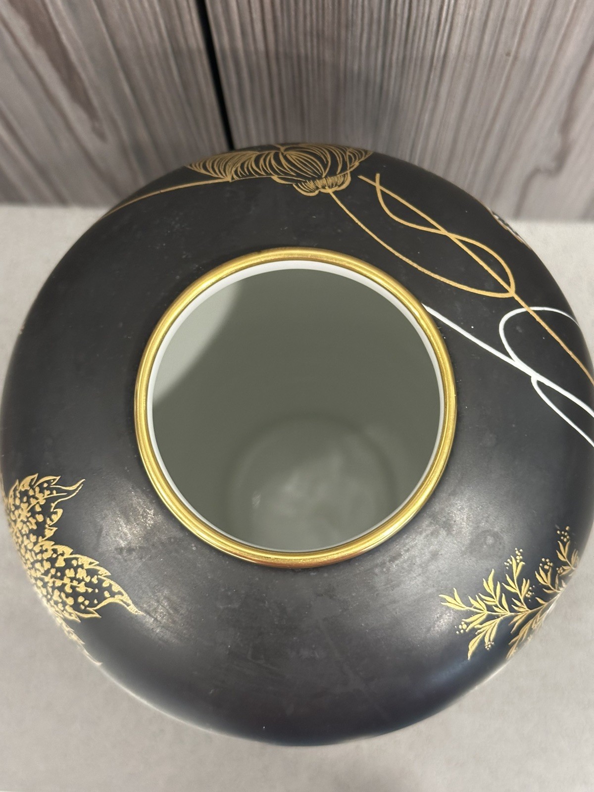 Rosenthal Studio Line Malvacea Porcelain Vase Black Gold Floral Germany 9”Modern