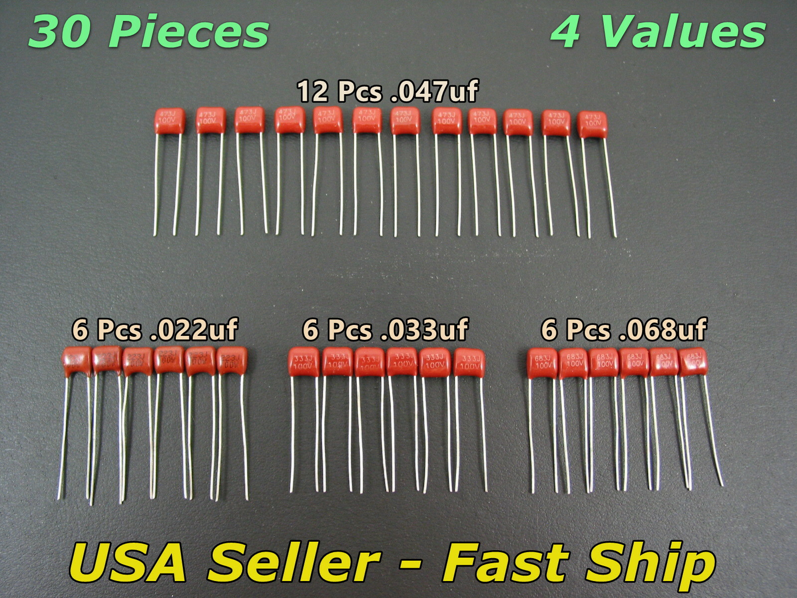 30 Pcs Guitar Tone Capacitor CBB Polypropylene 100v .022uf .033uf .047uf .068uf