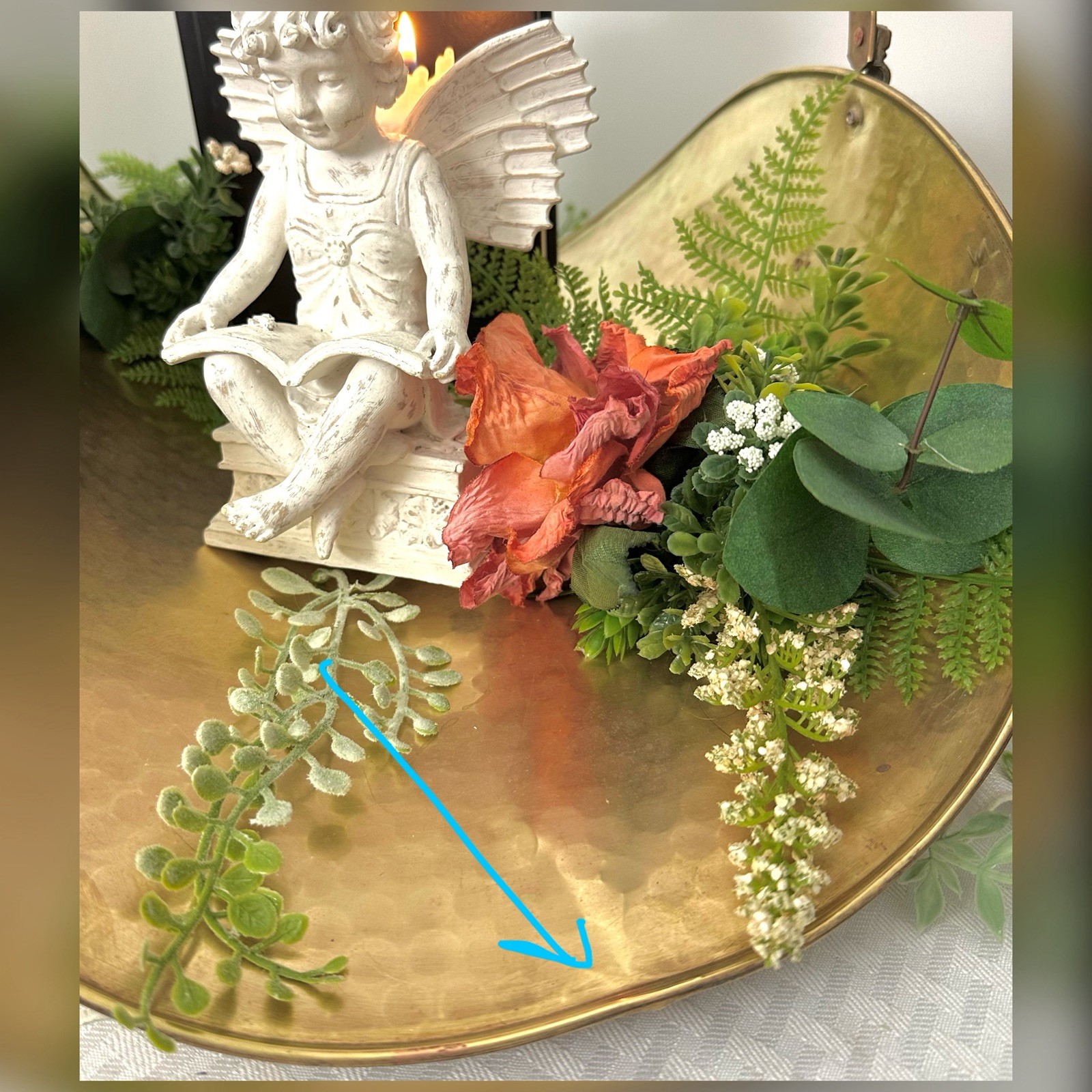 Vintage Brass Fireplace Log Holder Lion Paw Feet Delft Blue Handle Large