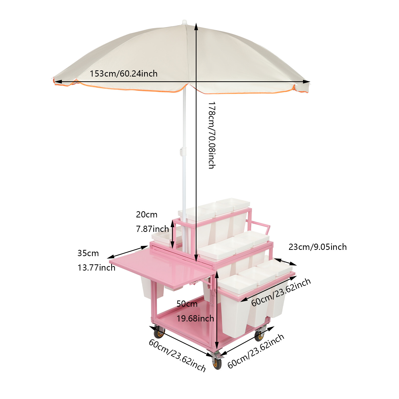 Metal Garden Cart Plant Stand Slide Out Rolling Flower Display Rack for Florist