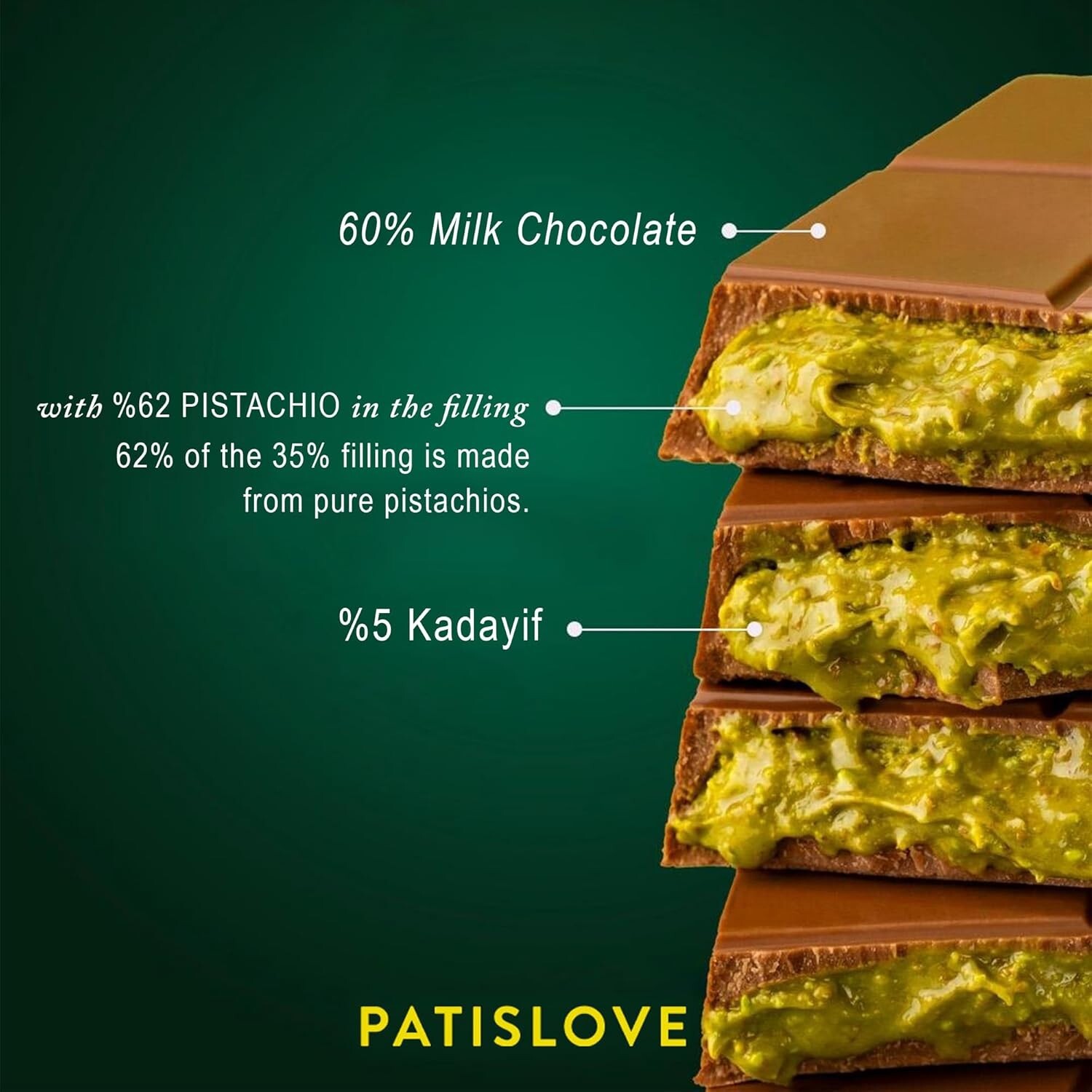 PatisLove Dubai Chocolate Bar 200g – Premium Gourmet Chocolate, Pistachio