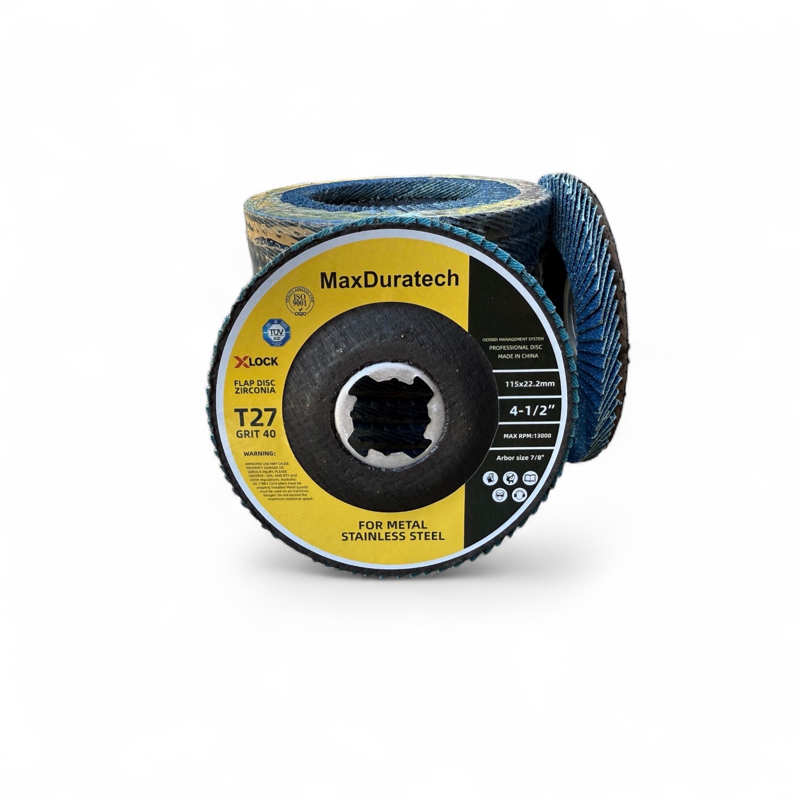 MaxDuratech X-Lock Zirconia Flap Discs 4-1/2” T27 Grit 40 60 – 5/10/20 Pack