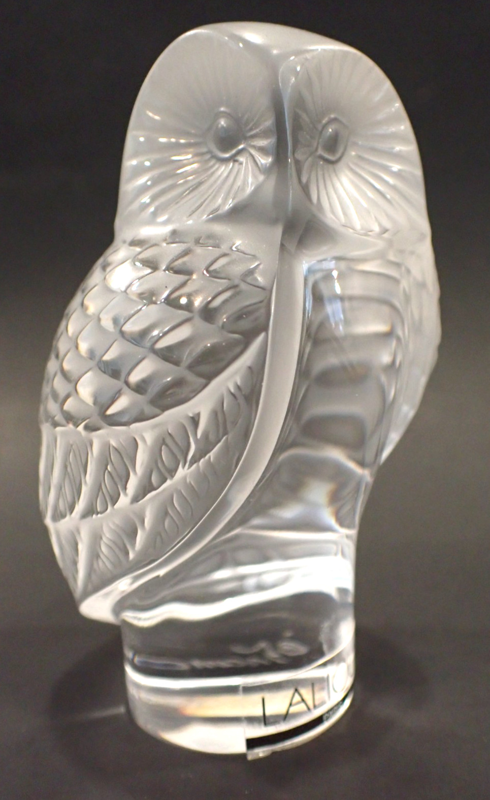 Vintage Lalique France Crystal Owl Paperweight Figurine Original Sticker Signed