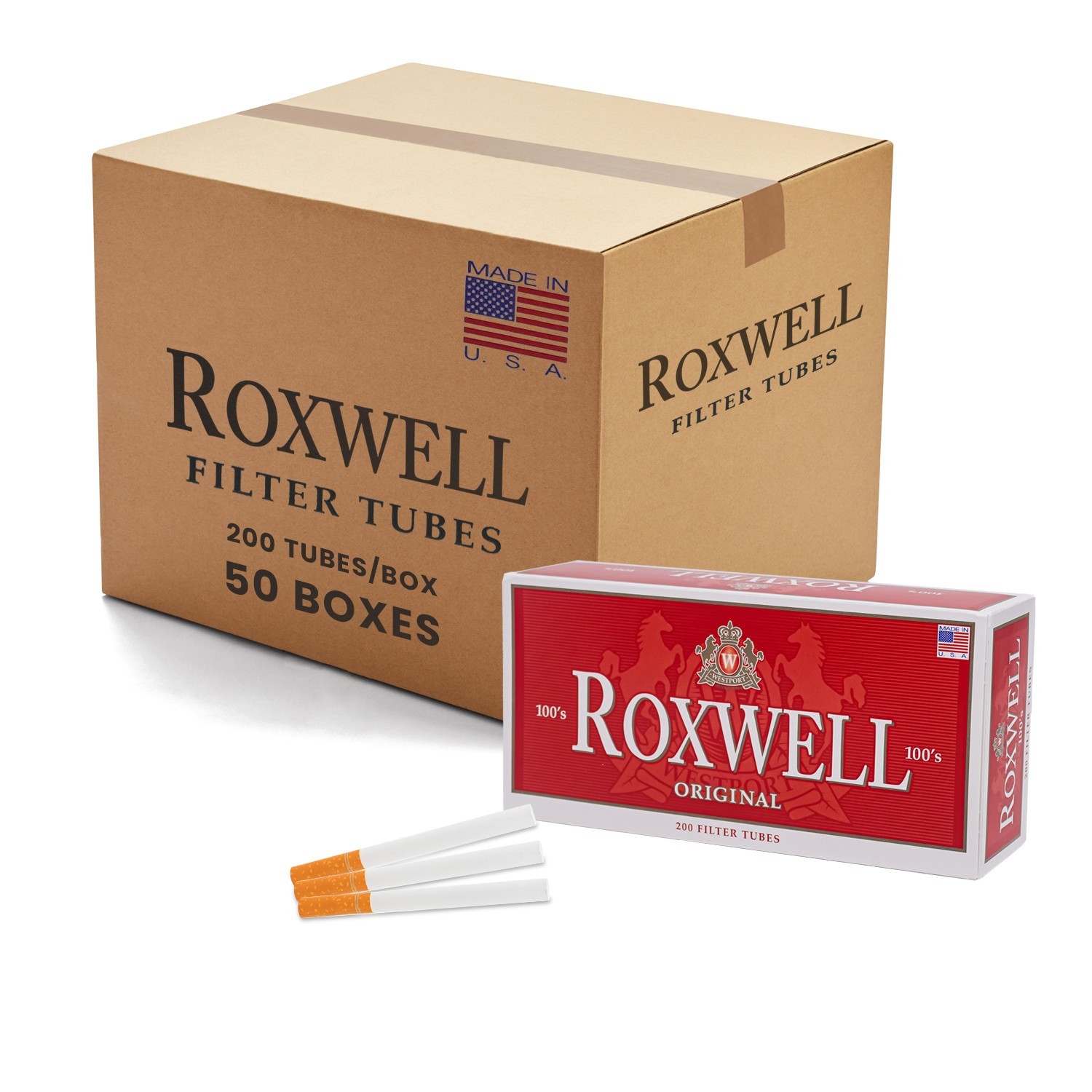 Cigarette Tubes 100mm Full Flavor Regular Filter RYO  Tubes 50 CT Case - Roxwell
