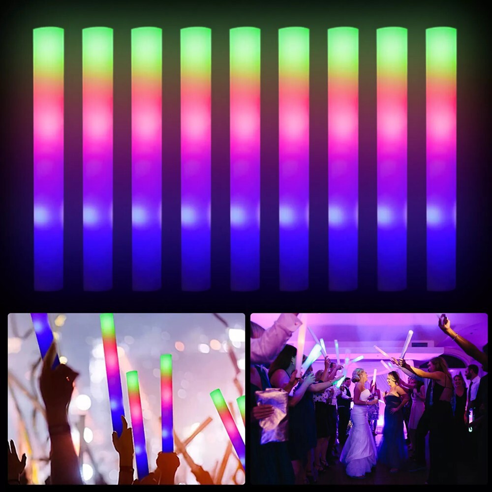 100 Pieces Luminous Foam Sticks LED Glow Foam Sticks Flashing Luminous Sticks