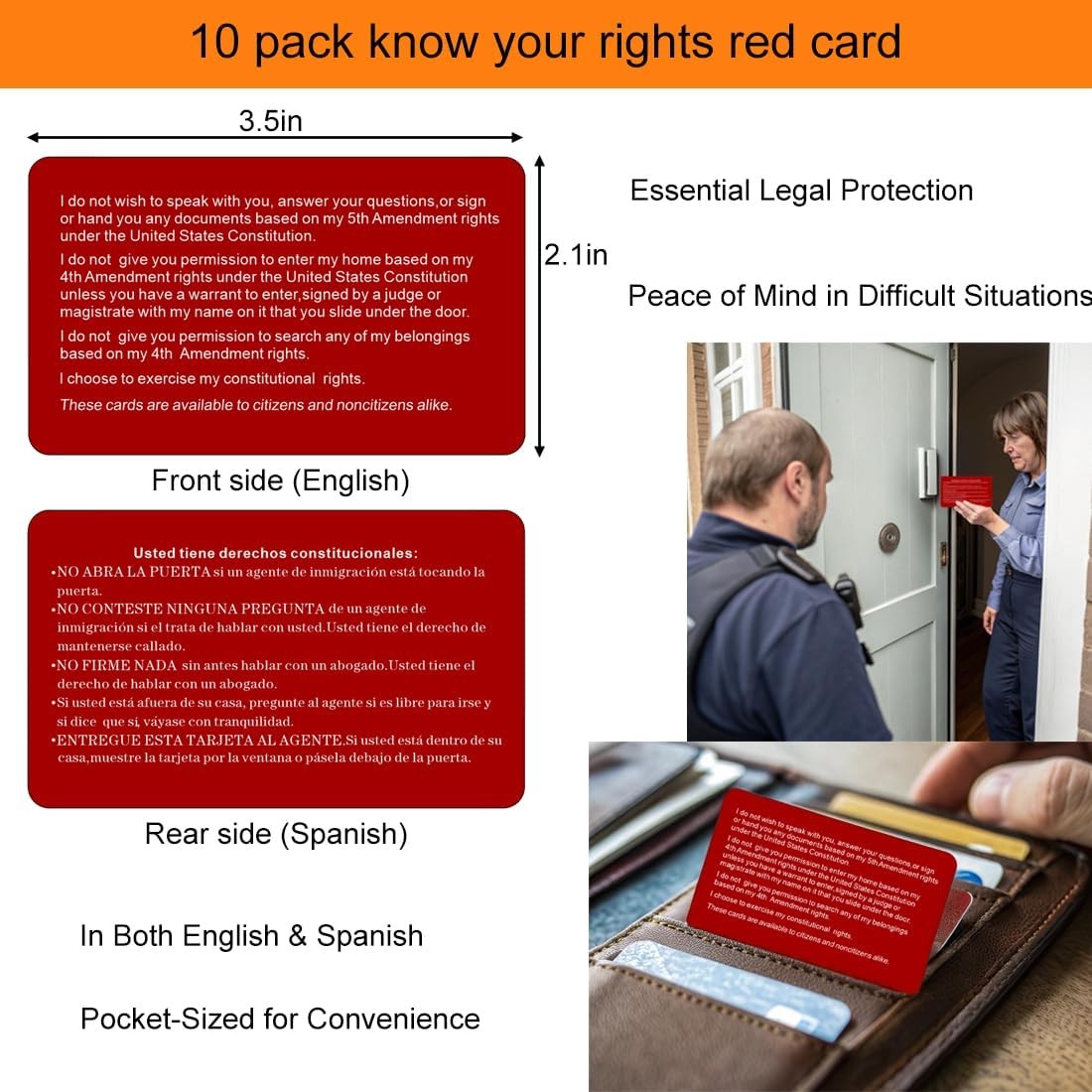 10-Pack Immigration Rights Awareness Cards - Know Your Constitutional Rights