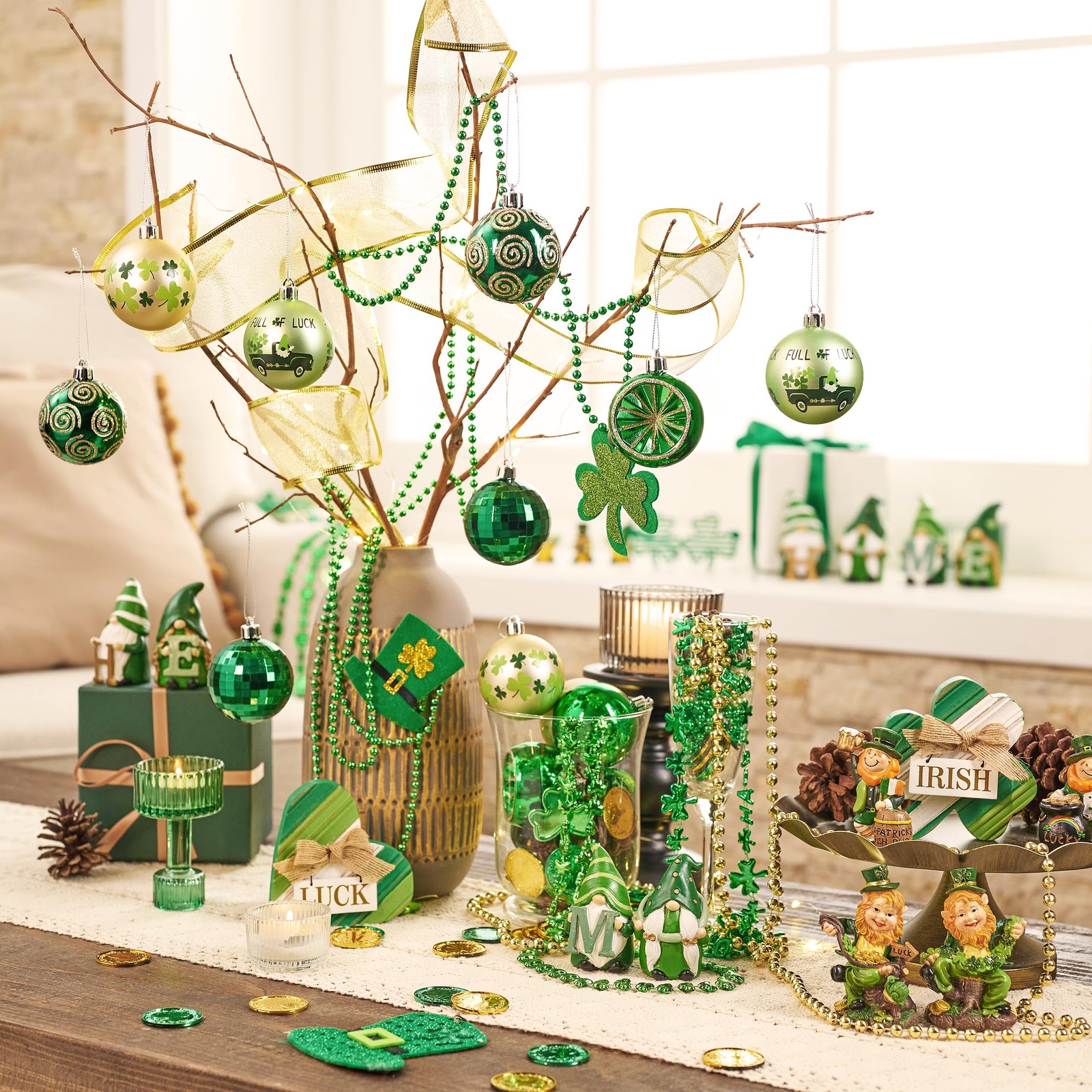 St Patricks Day Decorations Shamrock Tree Ornament Set, 9pcs 2.36inch Hanging...