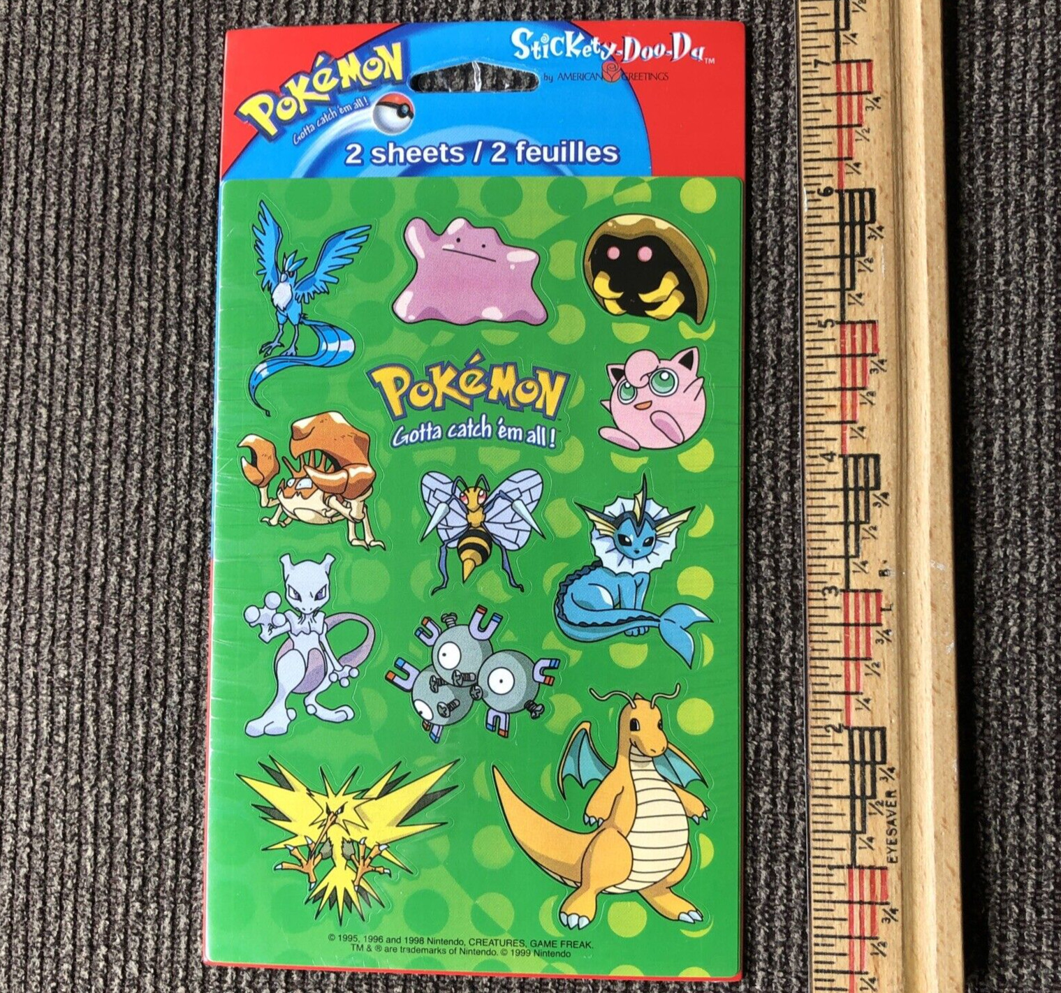 VTG 2 pkg POKEMON STICKERS new 4 total sheets Stickety-Doo-Da Nintendo Pokémon