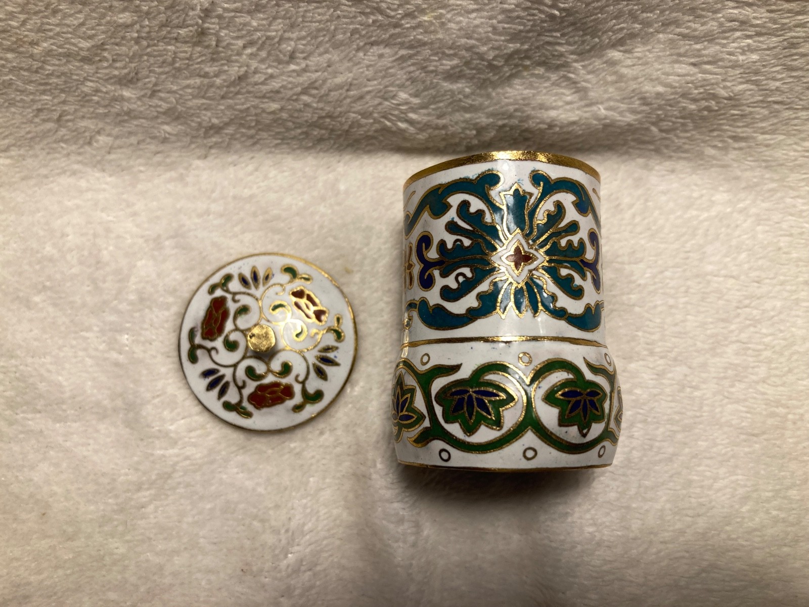 Unique Brass Cloisonné enameled covered open salt server floral pattern