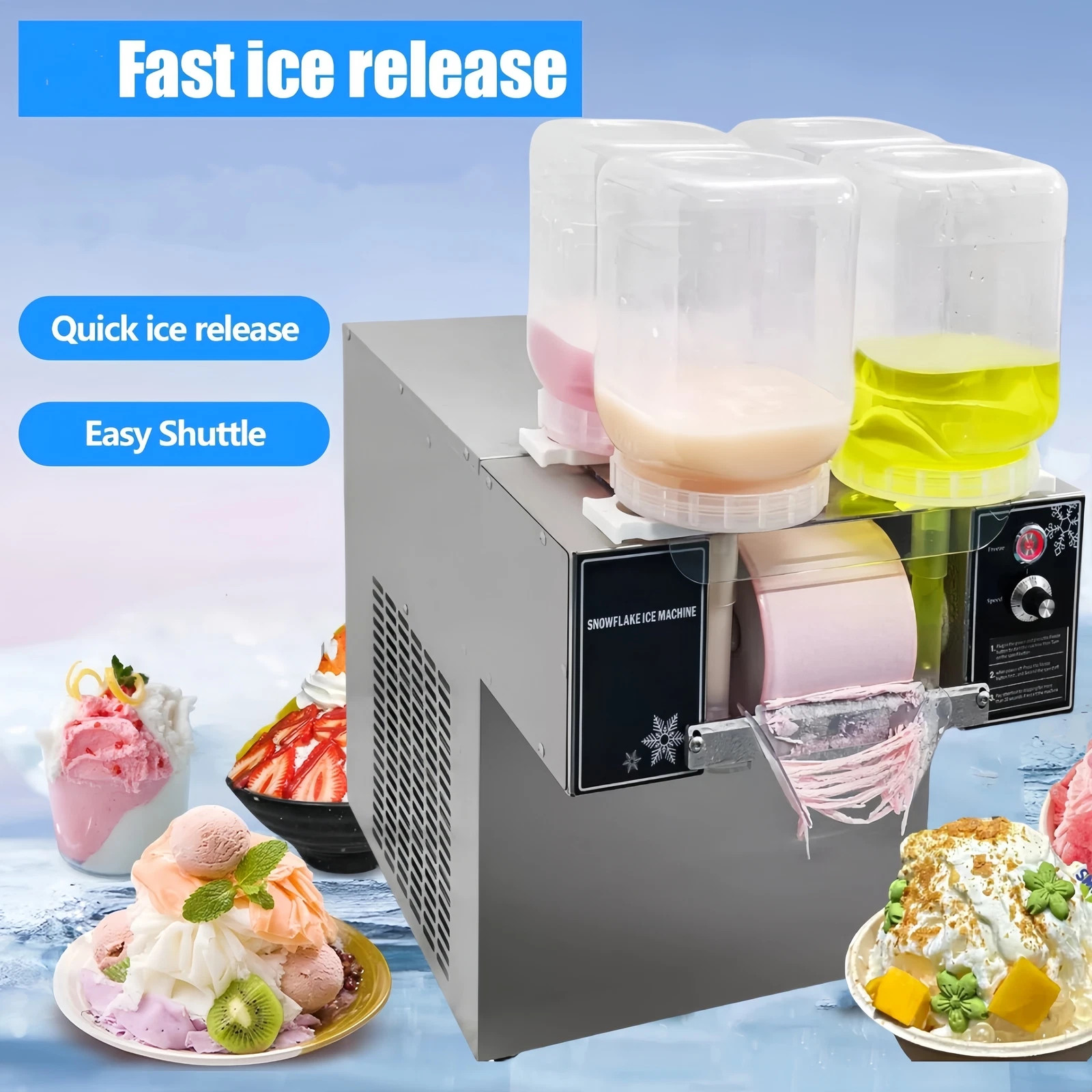 4Barrels Snowflake Ice Machine SnowCone Maker AirCooling System SmartTouchScreen