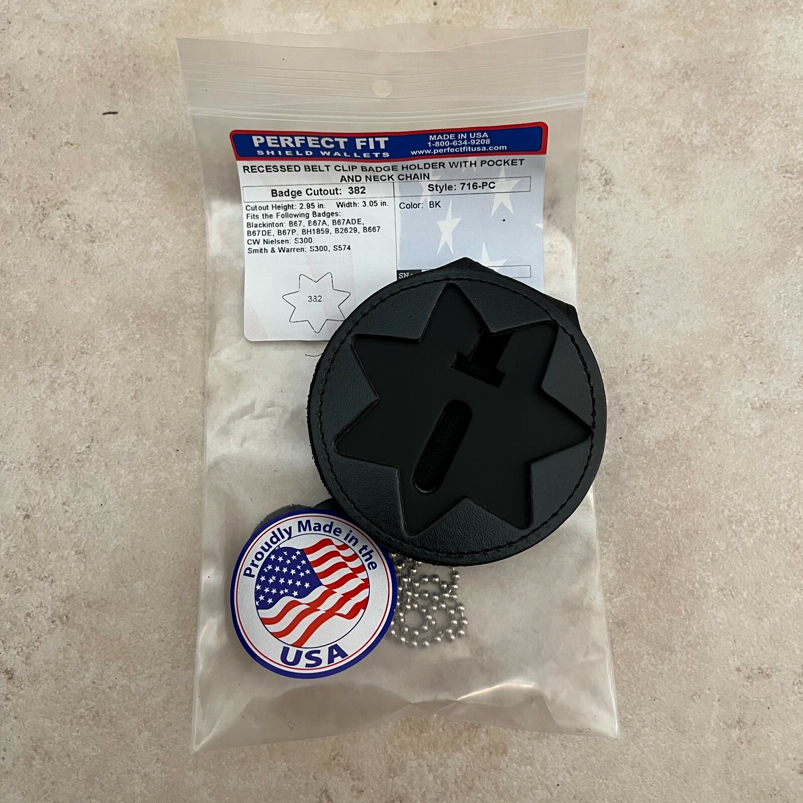 7 Point Star Belt Clip Badge Holder With Beaded Chain - PF 382 - Perfect Fit USA