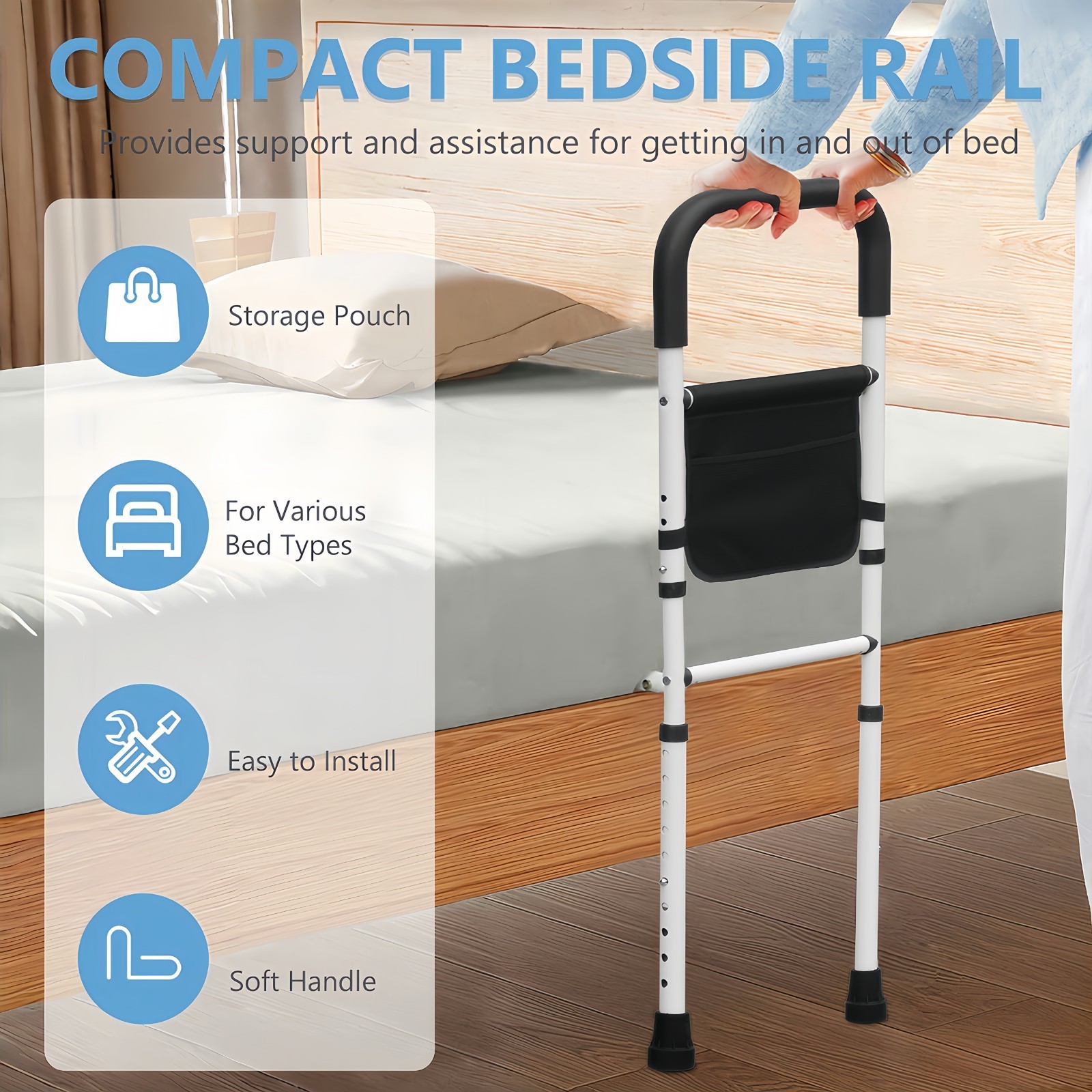 Bed Rails for Elderly Adults with Floor Support, Bed Side Assist Rail for Senior