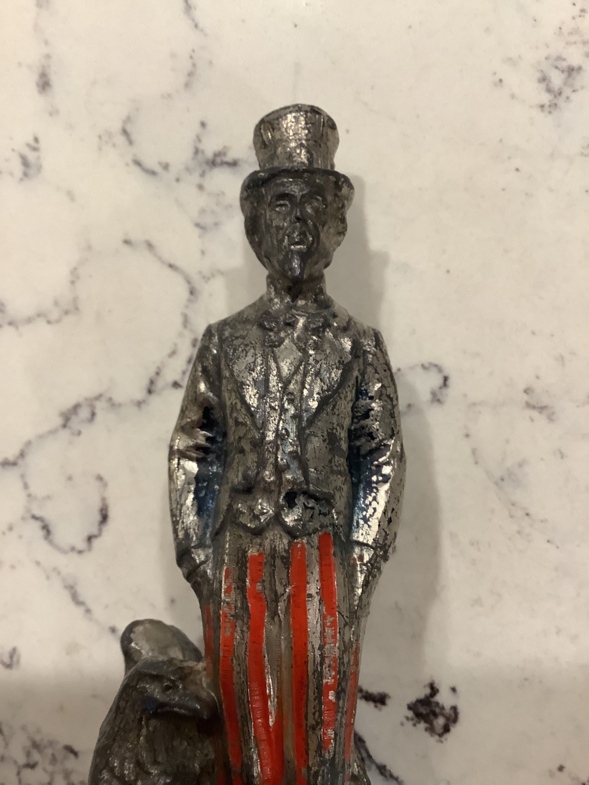 Vintage 1930s Hood Ornament Featuring Uncle Sam with Eagle by his Feet
