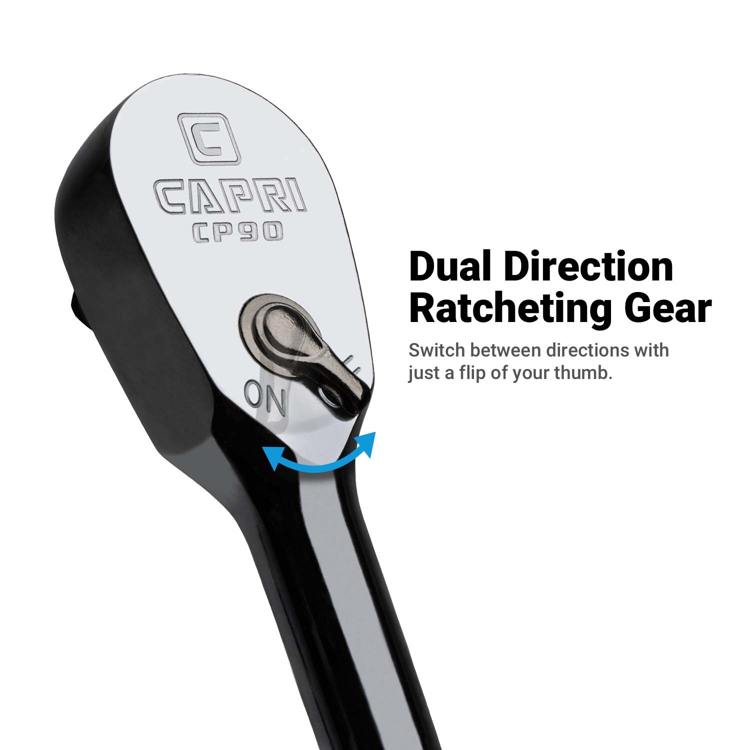 Capri Tools Fine 90-Tooth Ratchet, Extra Long Handle, 1/4, 3/8, 1/2-in Drive