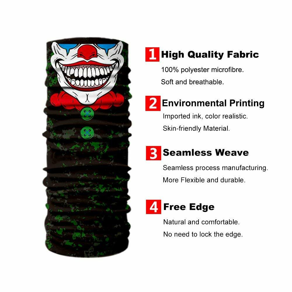UV Protection Joker Skull Face Mask Bandanas Neck Gaiter Headwear Magic Scarf US