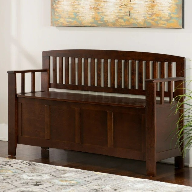 Wood Entryway Storage Bench Seat Furniture Chair Living Room Hinge Flip Top Mud