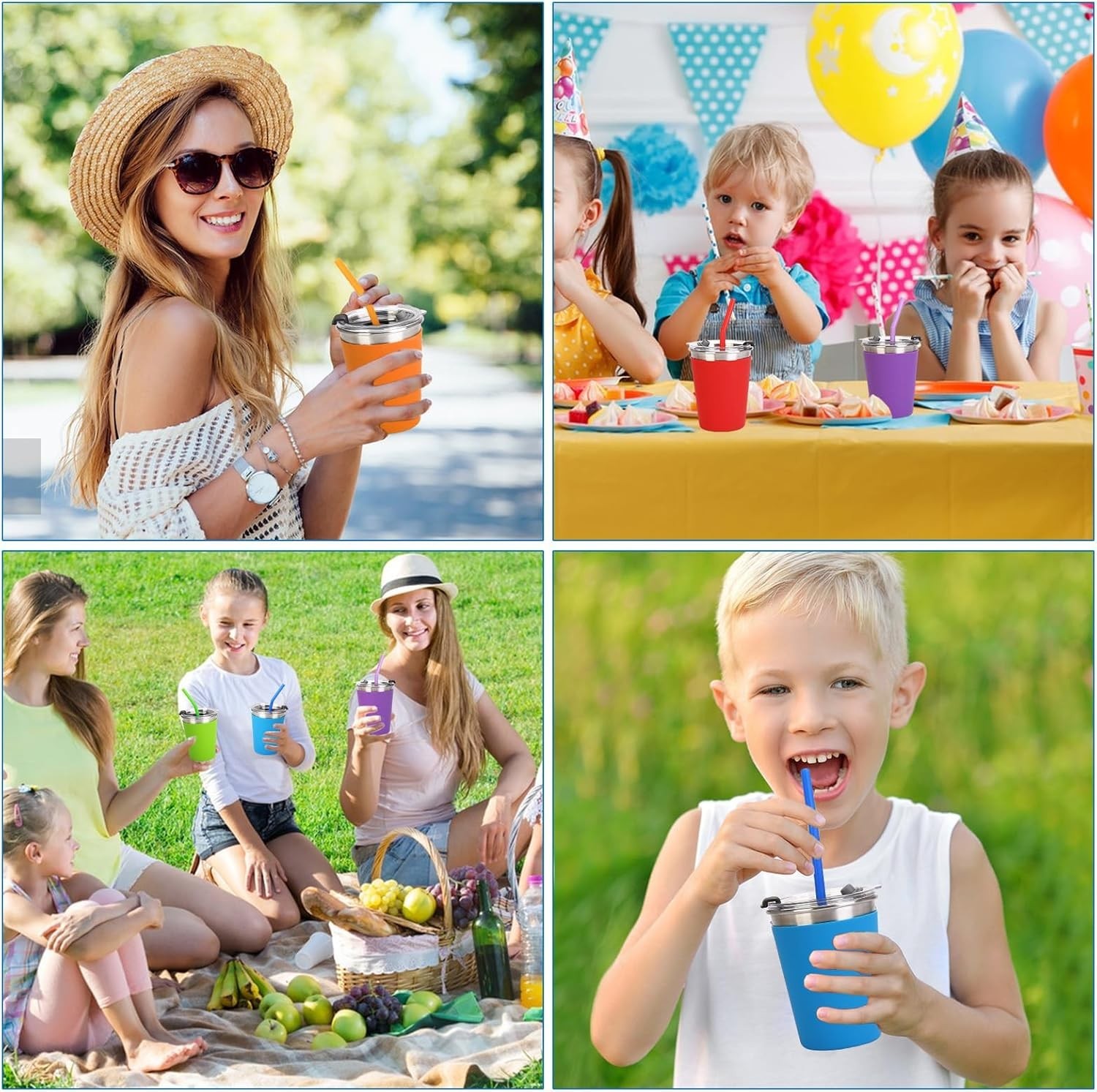 6pack Spill Proof Cups for Kids, 12oz Kids Cups with Straws and Lids Colorful...