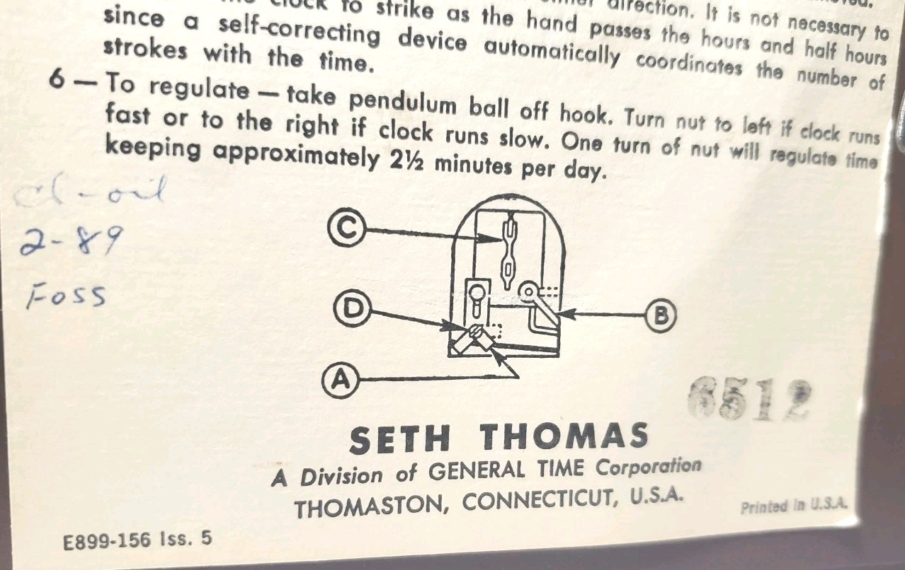 Seth Thomas Lynton 2W 8 Day Mantel Clock Triple Hammer Strike A‑208 Series