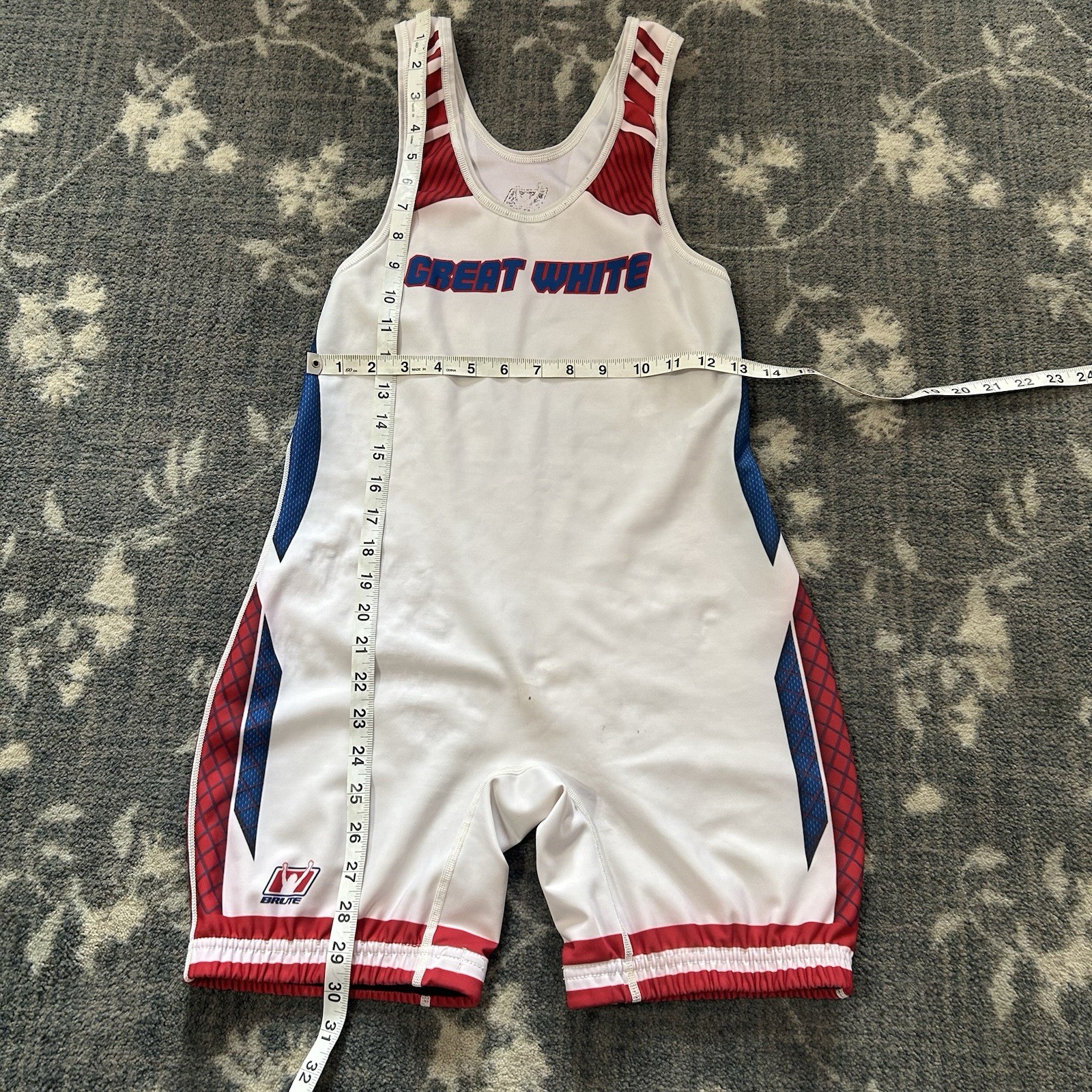 Great white Wrestling Team singlet Connecticut USA Brute Medium Rare Color