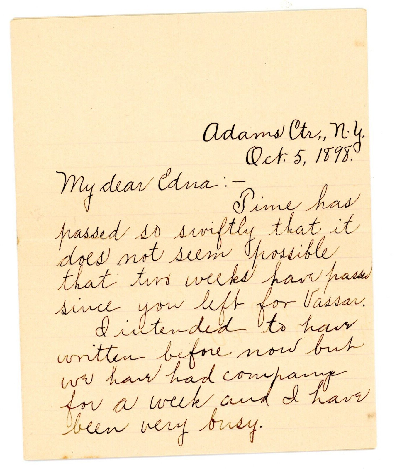 1898 Envelope Handwritten letter Vassar College Poughkeepsie NY Edna F Allen