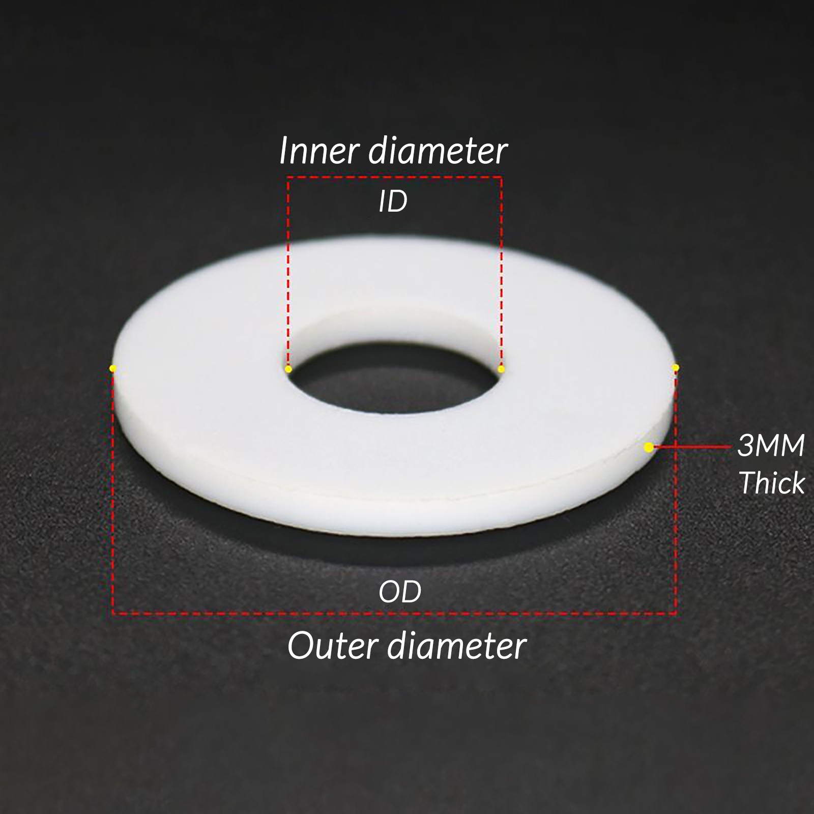 3MM THICK WHITE PTFE HIGH TEMP FLAT RING WASHER SEAL GASKETS 6mm - 219mm ID