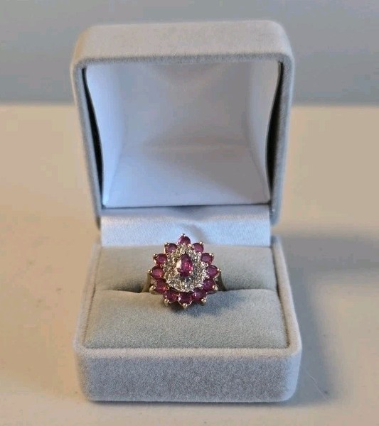 Tear Drop Pink 10k Gold Diamond Ring