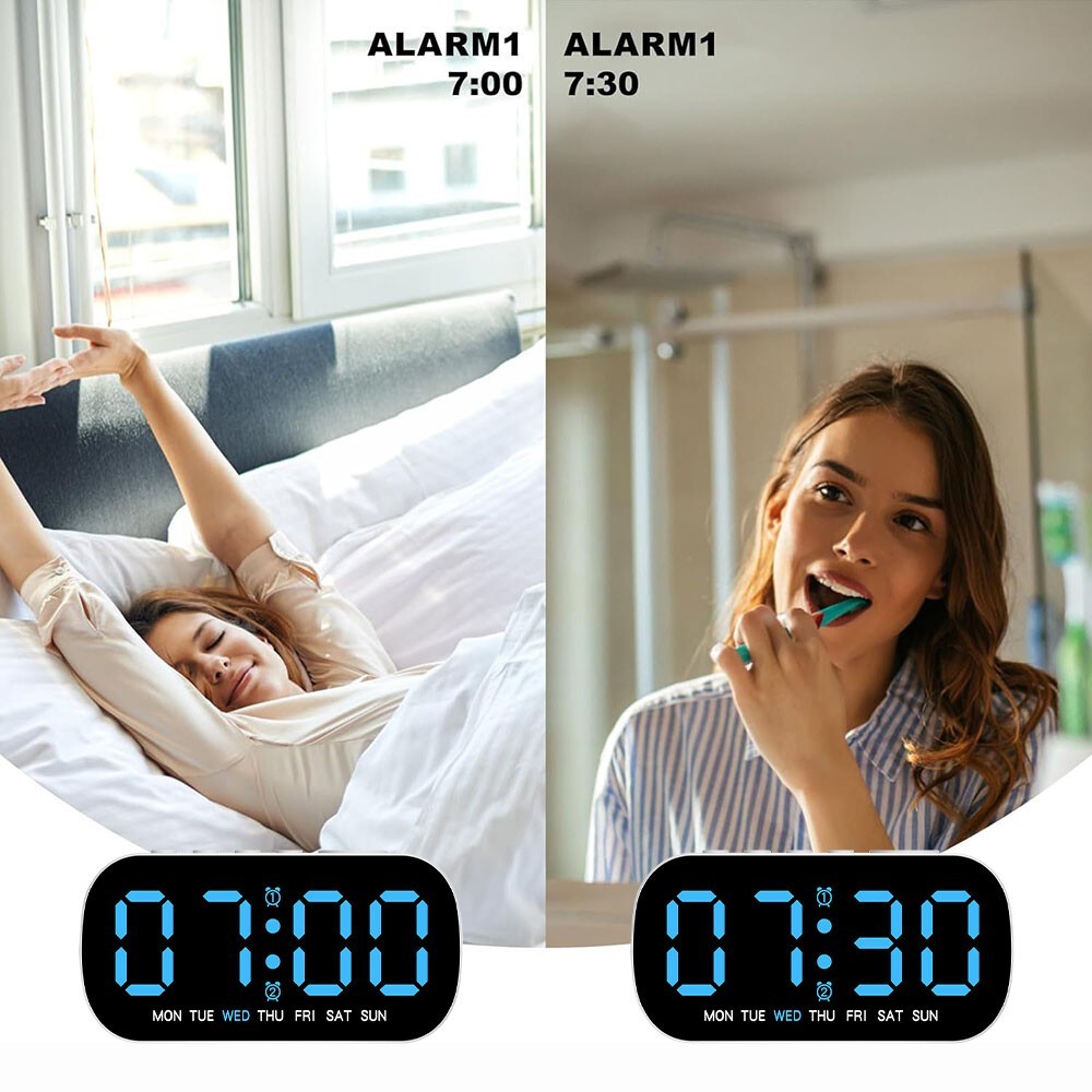 Electric Digital Alarm Clock LED Large Display Battery Backup Snooze Dual Alarm