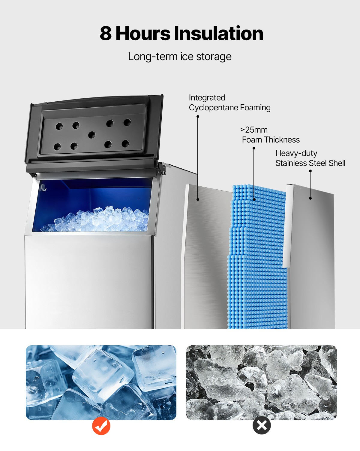 VEVOR Commercial Ice Maker Storage Bin 500lbs Capacity Stainless Steel Ice Bin