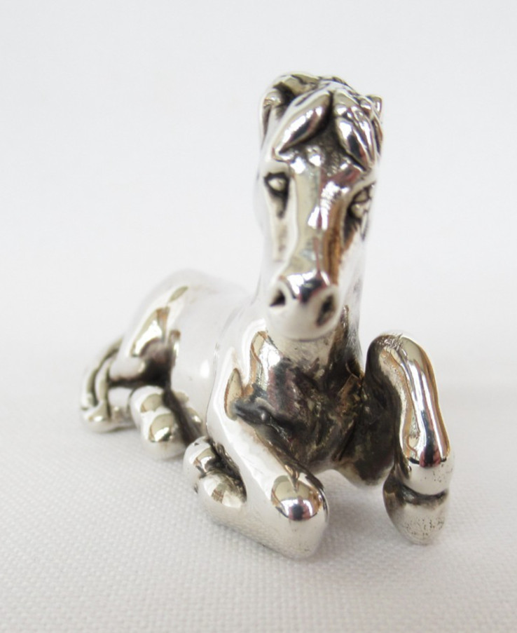 Vintage Miniature Sterling Silver Lying Down Horse Pony Animal Figurine