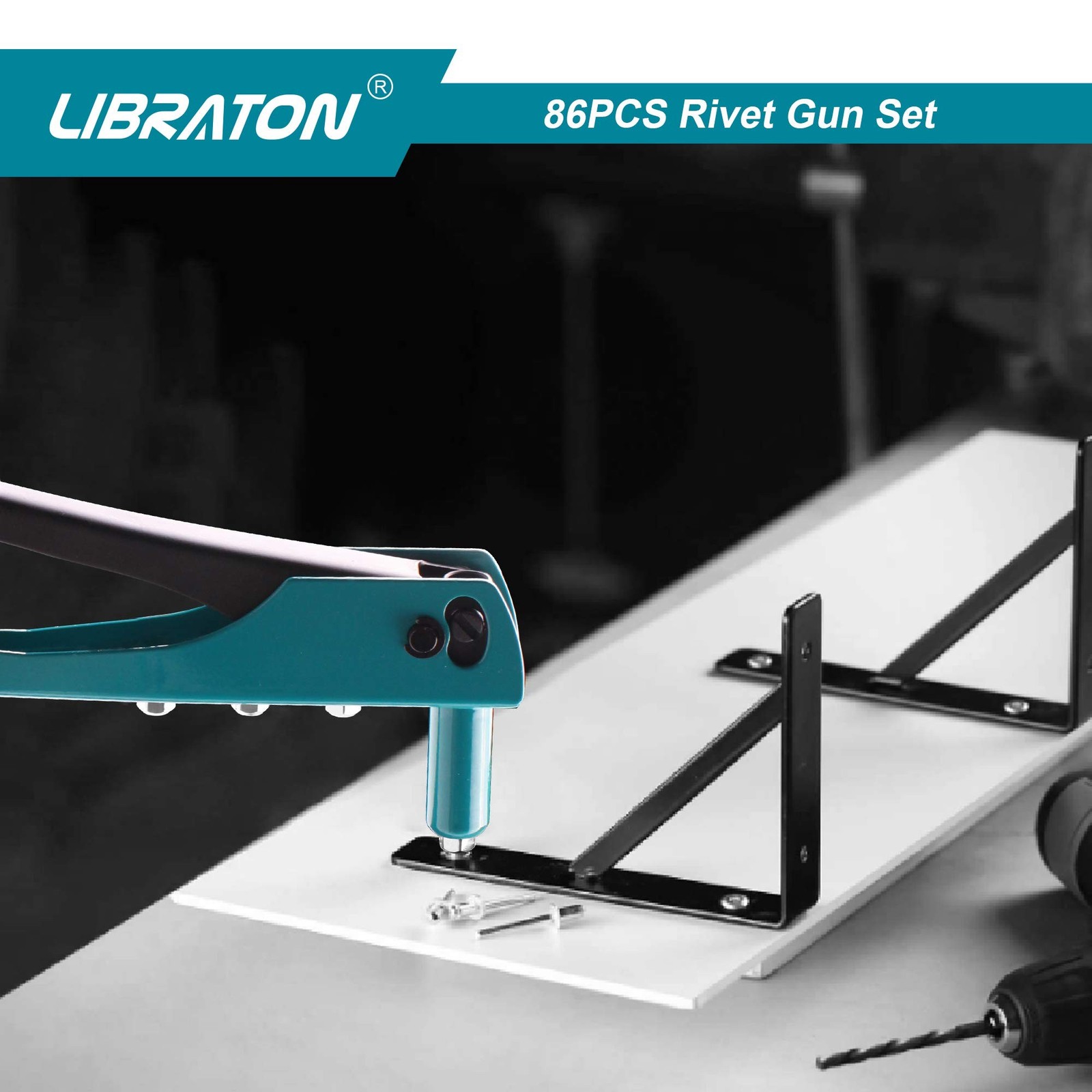 Rivet Gun, Rivet Gun Kit, Pop Rivet Gun, 80PCs Metal Rivets and 4 Drill Bits,...