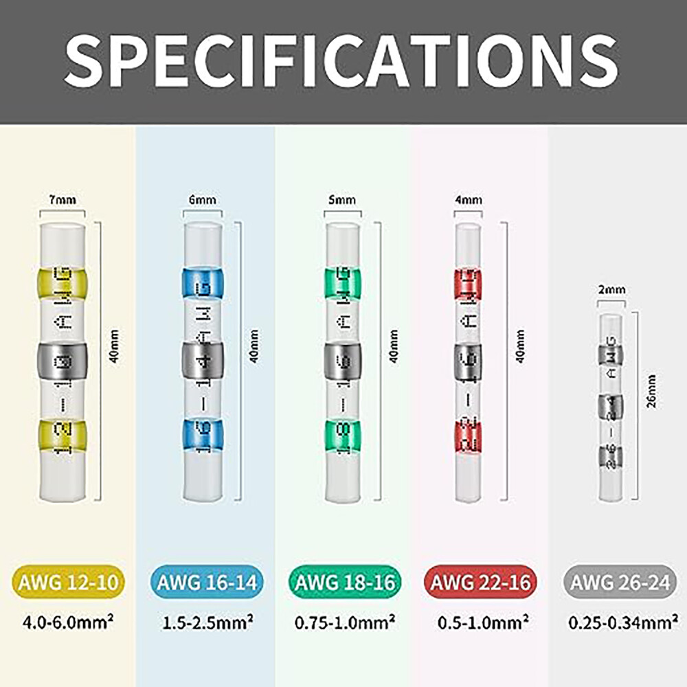 1000X Solder Seal Wire Connectors Butt Terminal Insulated Electrical Wire Splice