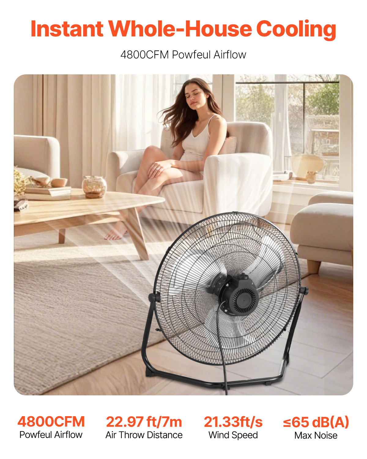 VEVOR 20 Inch Floor Fan 3 Adjustable Speed High Velocity Metal Fan 360 Tilt