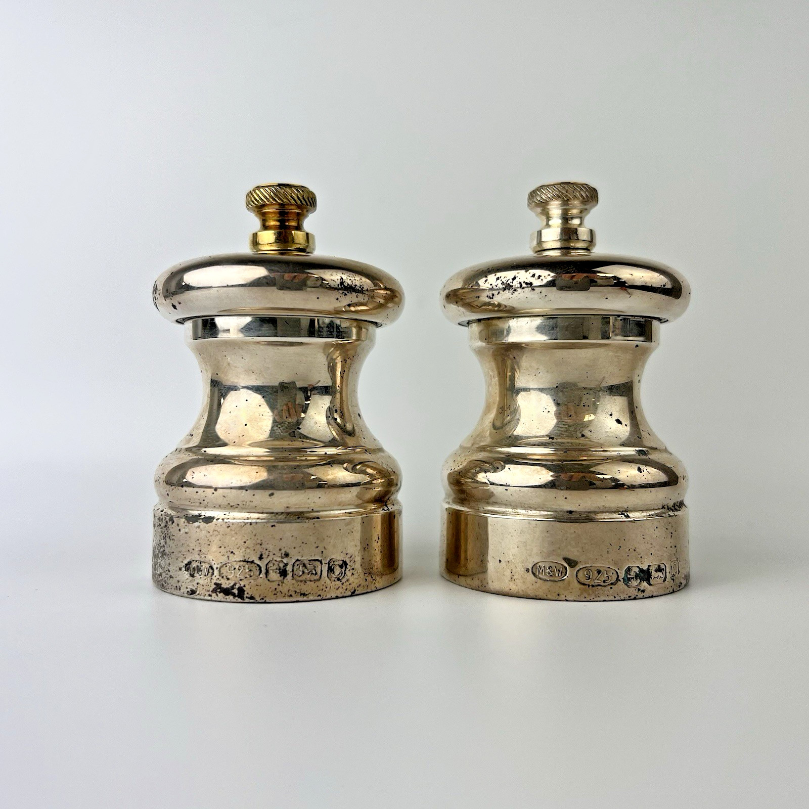 Mappin & Webb Solid Silver Pepper Mills Pair 925 Hallmarked Boxed 136g #234