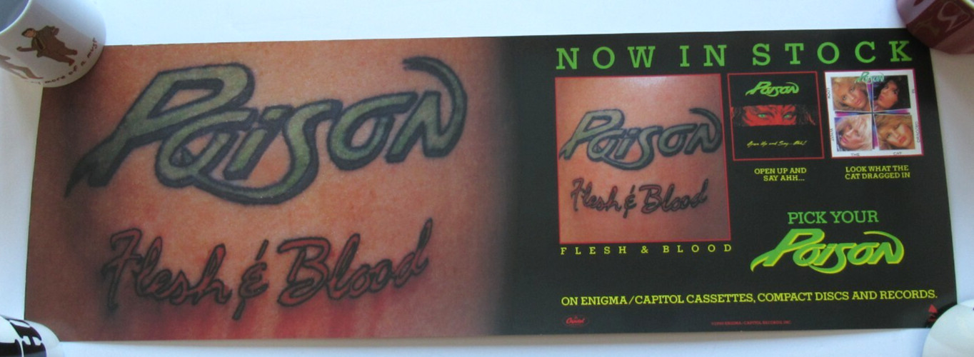 VINTAGE 1990 POISON PROMO 9x27 ORIGINAL RECORD STORE POSTER BRET MICHAELS