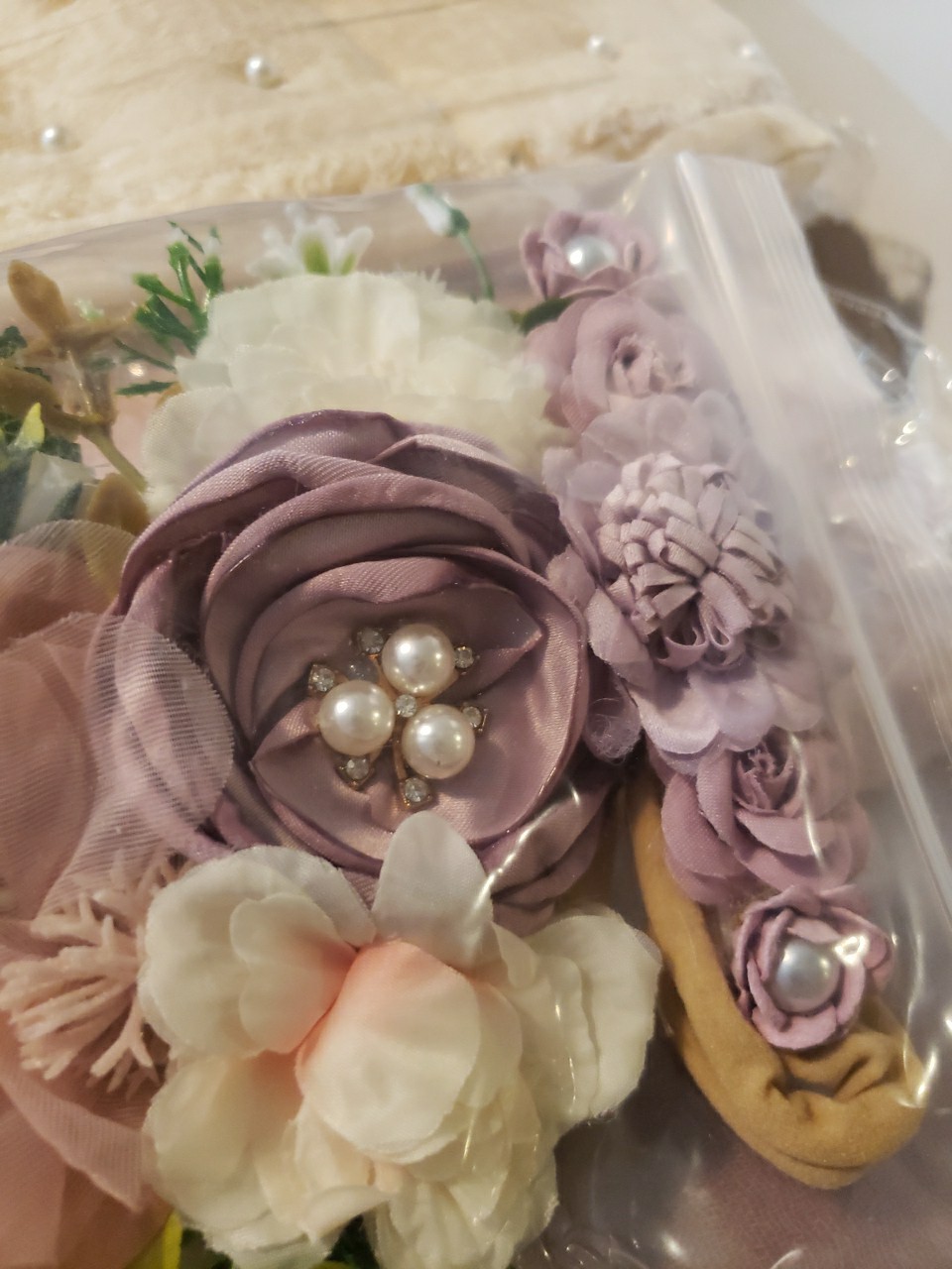 Baby Photo Shoot Props Beautiful Fabric Flower Headbands Pink Cream Lavender 7pc