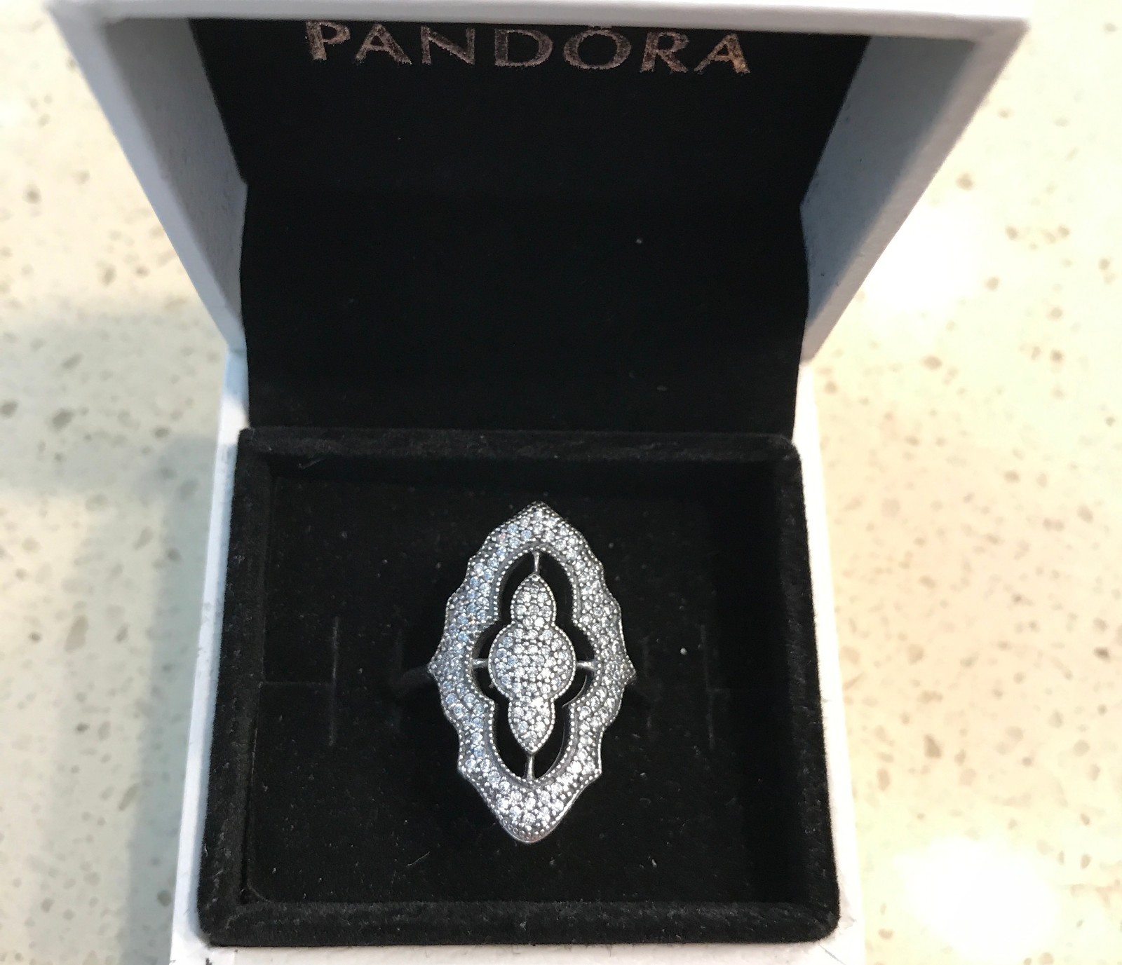 RARE~ Pandora Sparkling Lace Ring #190917CZ ~FREE HINGED BOX & POLISH CLOTH +Tag