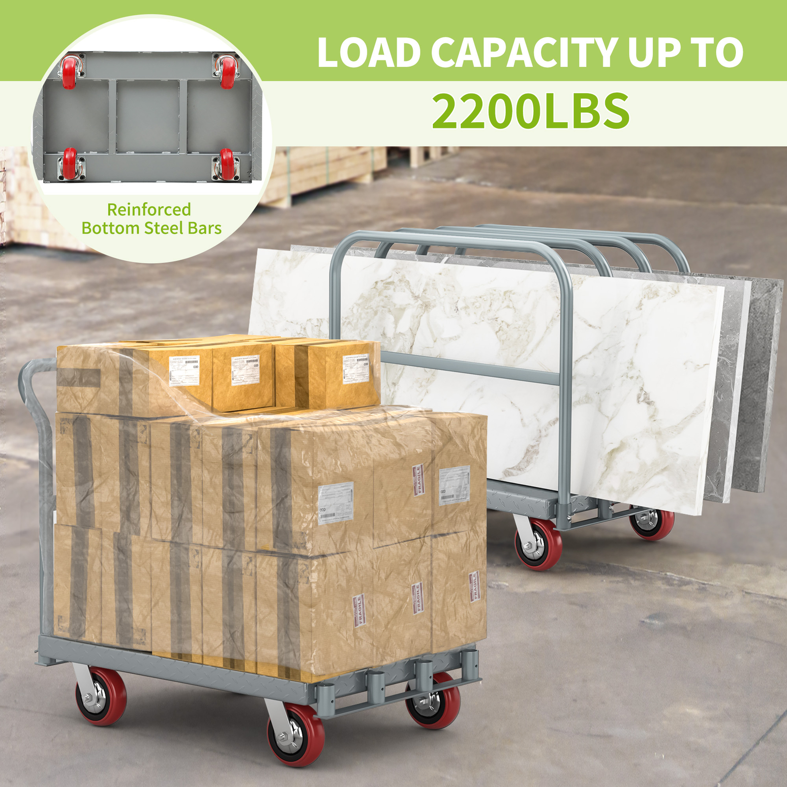 2-in-1 Heavy Duty Platform Truck Cart Steel Panel Truck Cart w/ 4 Side Handrails