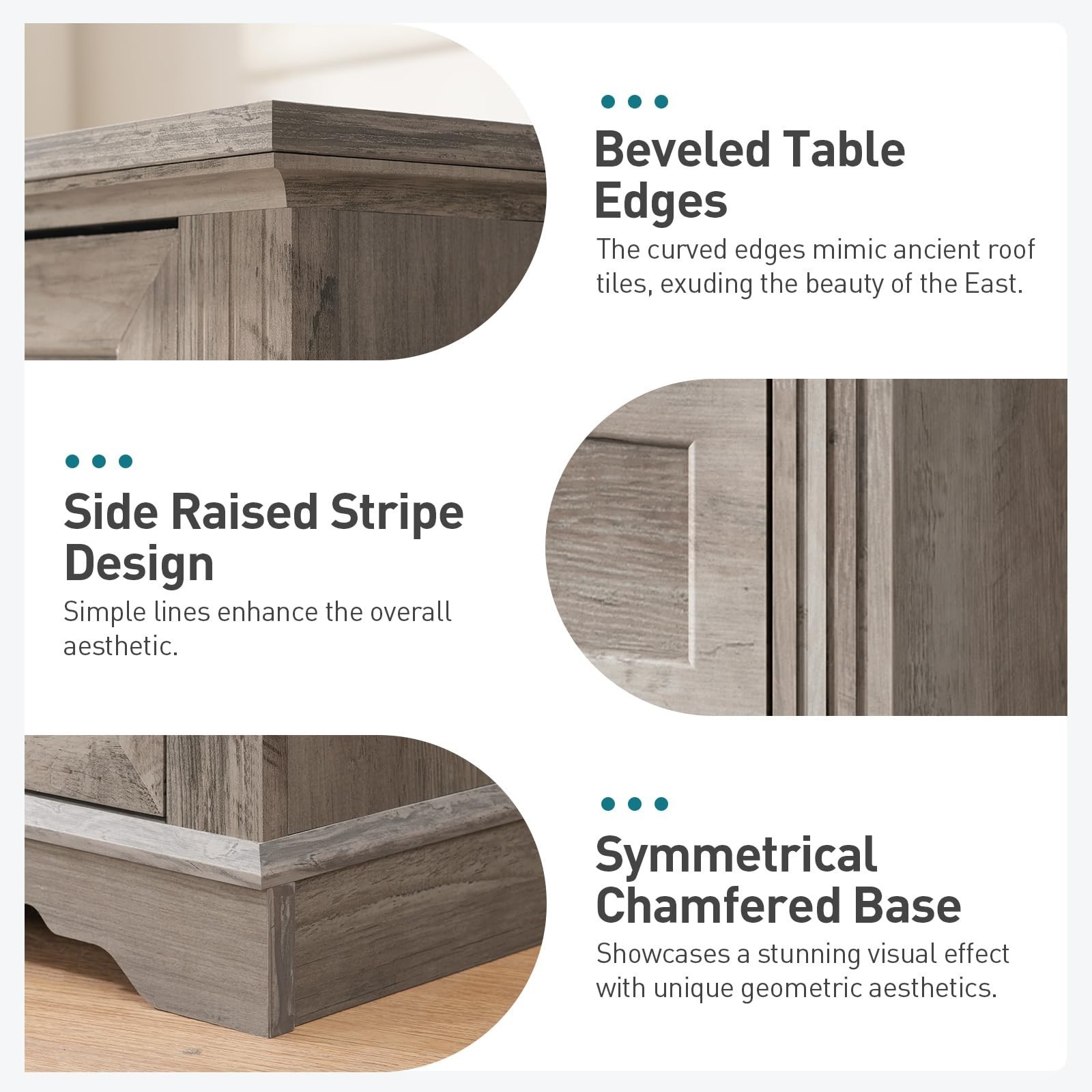 Nightstand with 3 Drawers, 18 Inch Wide End Table with Charging Station, Farm...