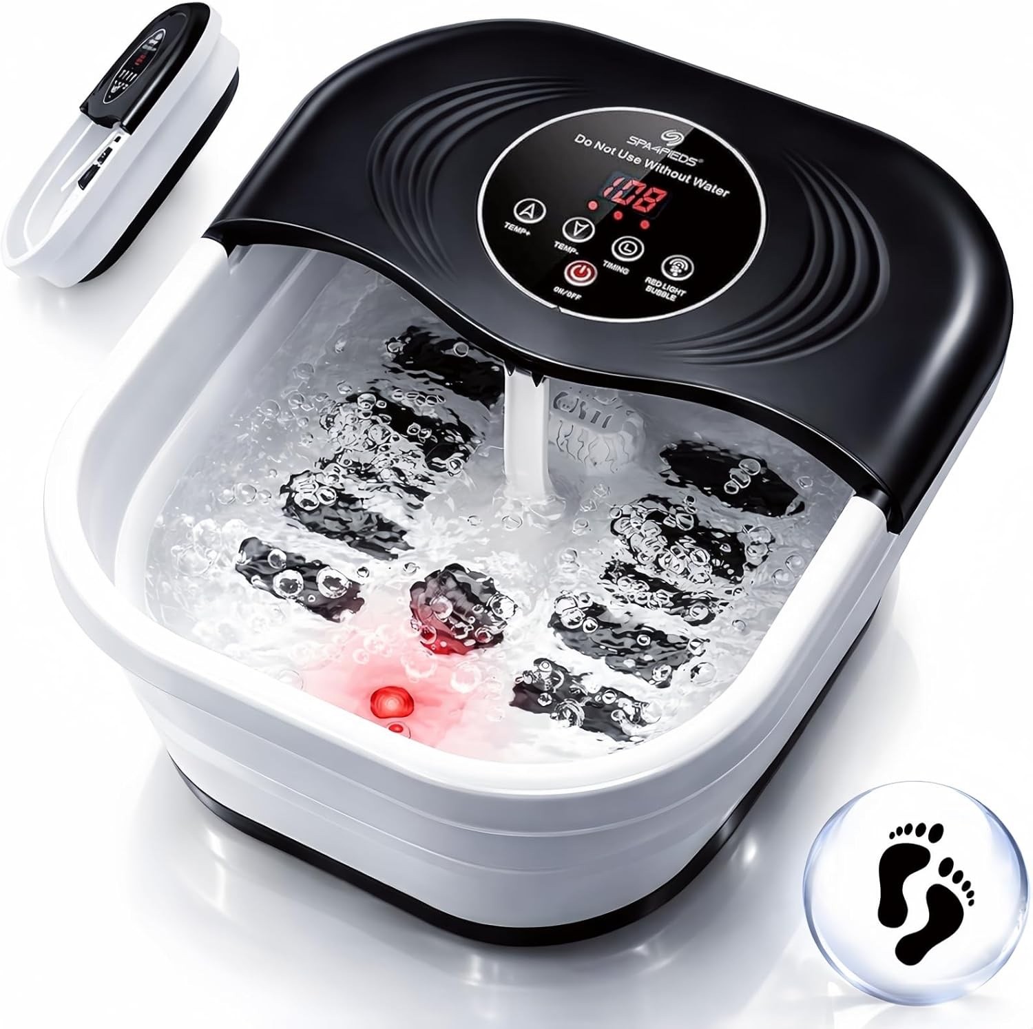 SPA4PIEDS Collapsible Heated Foot Spa w/ Bubble & Red Light Temperature Control