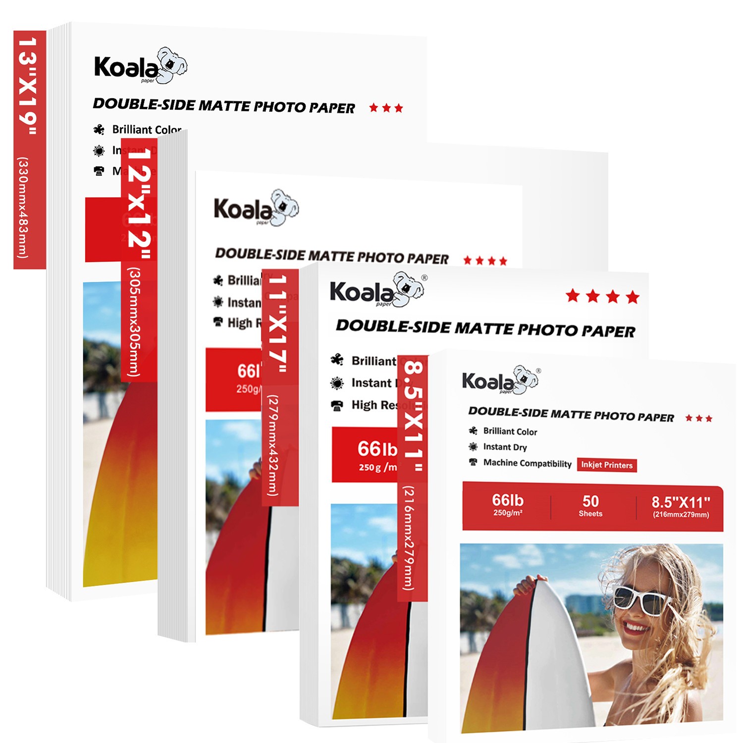 Lot Koala Double-sided Matte Photo Paper 66lb 8.5x11 11x17 13x19 250gsm Inkjet