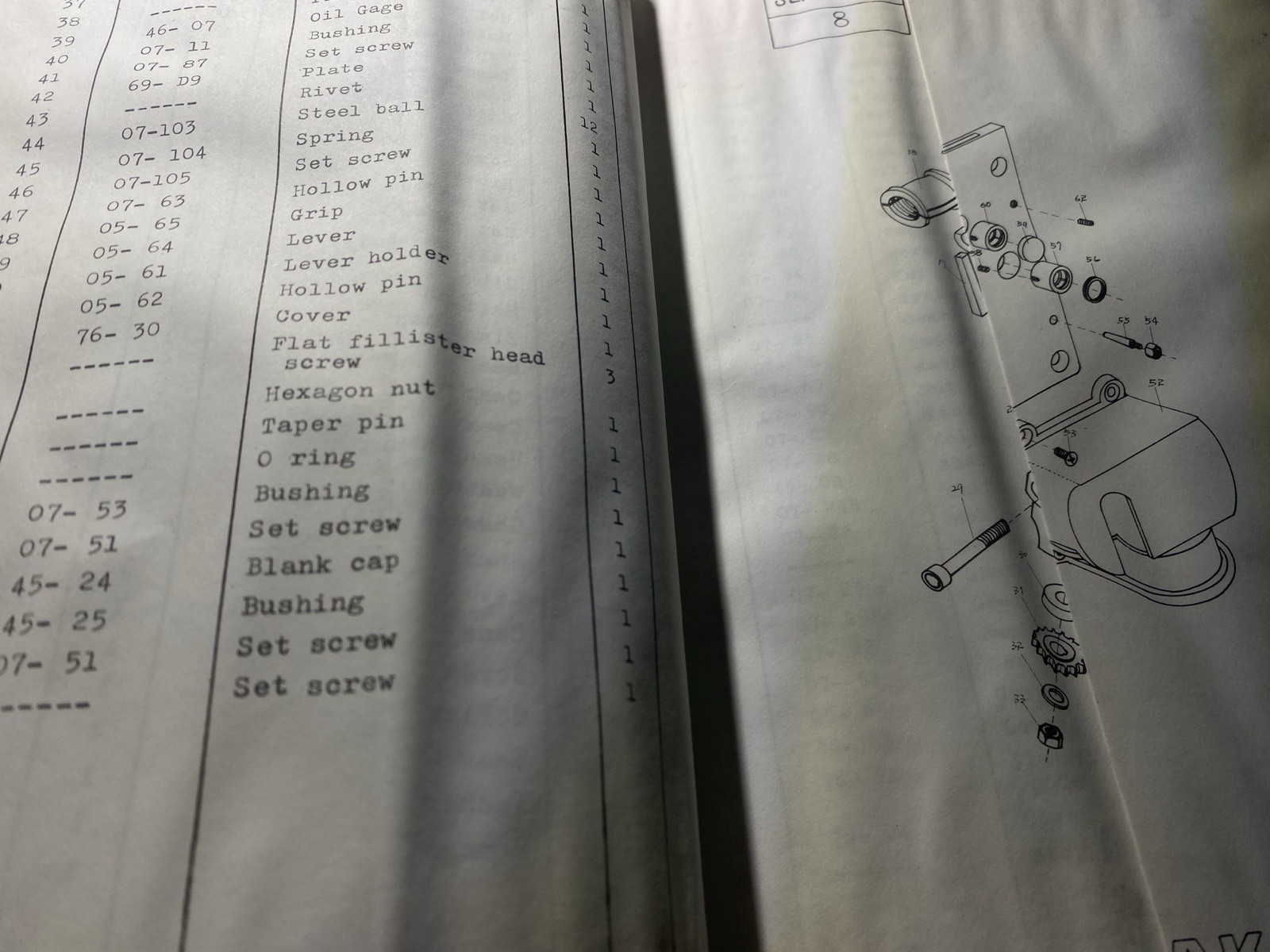 Takisawa TSL-D Lathe Parts List