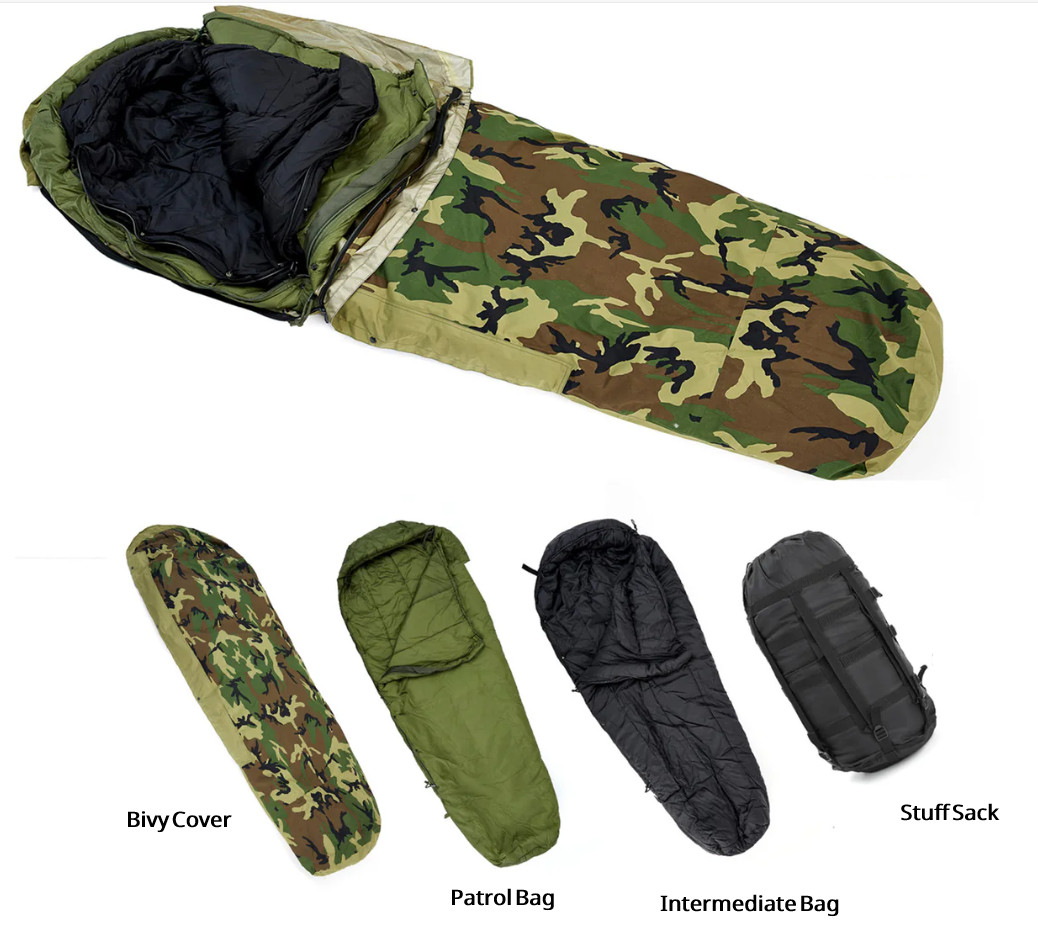 USGI Military 4 Piece Sleep System ECW Woodland Camo Modular Sleep System MSS VG