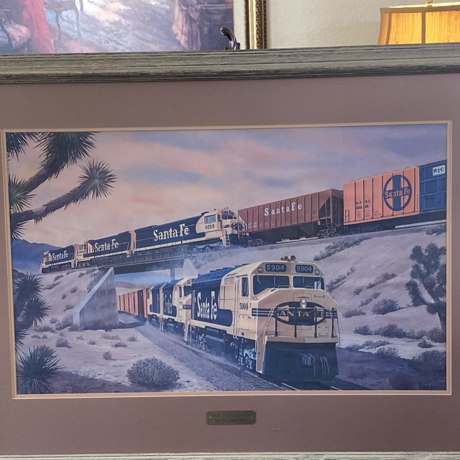 VINTAGE SANTA FE TRAINS ADVERTISEMENT LARGE FRAMED PRINT FOGG 41”x31”